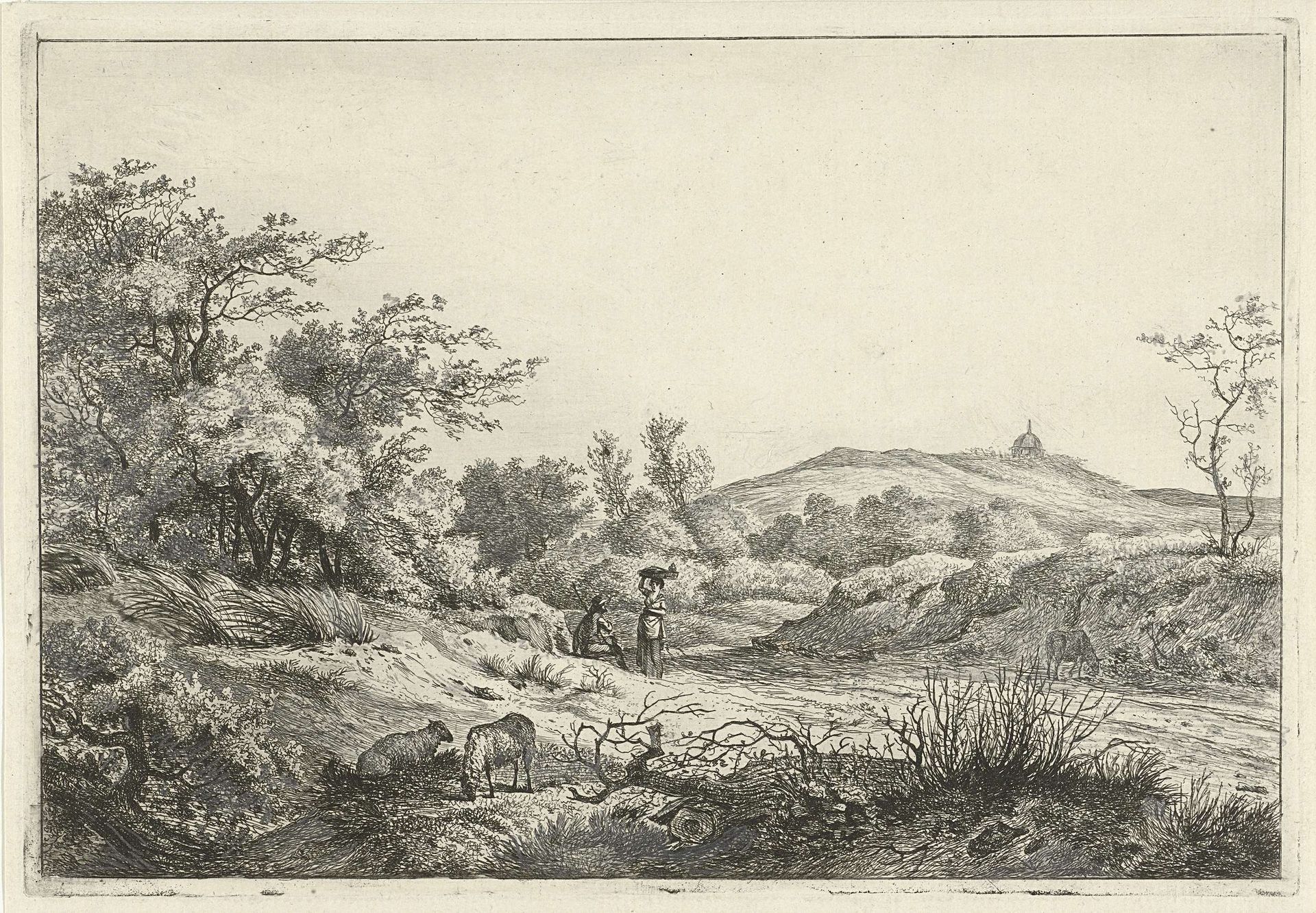 Landschap met herder en vrouw by Hermanus Fock