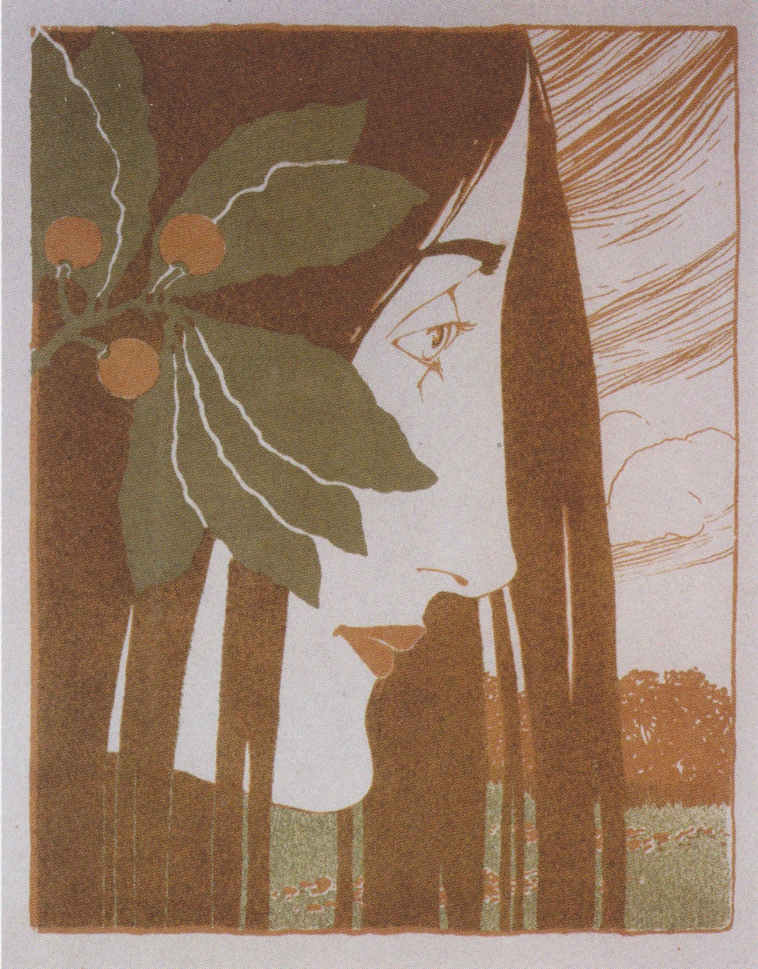 A decorative stain in red and green by Koloman Moser