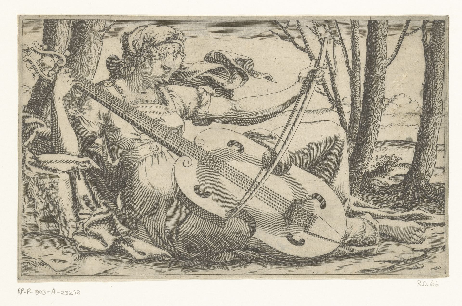 Muze een viola da gamba bespelend by René Boyvin