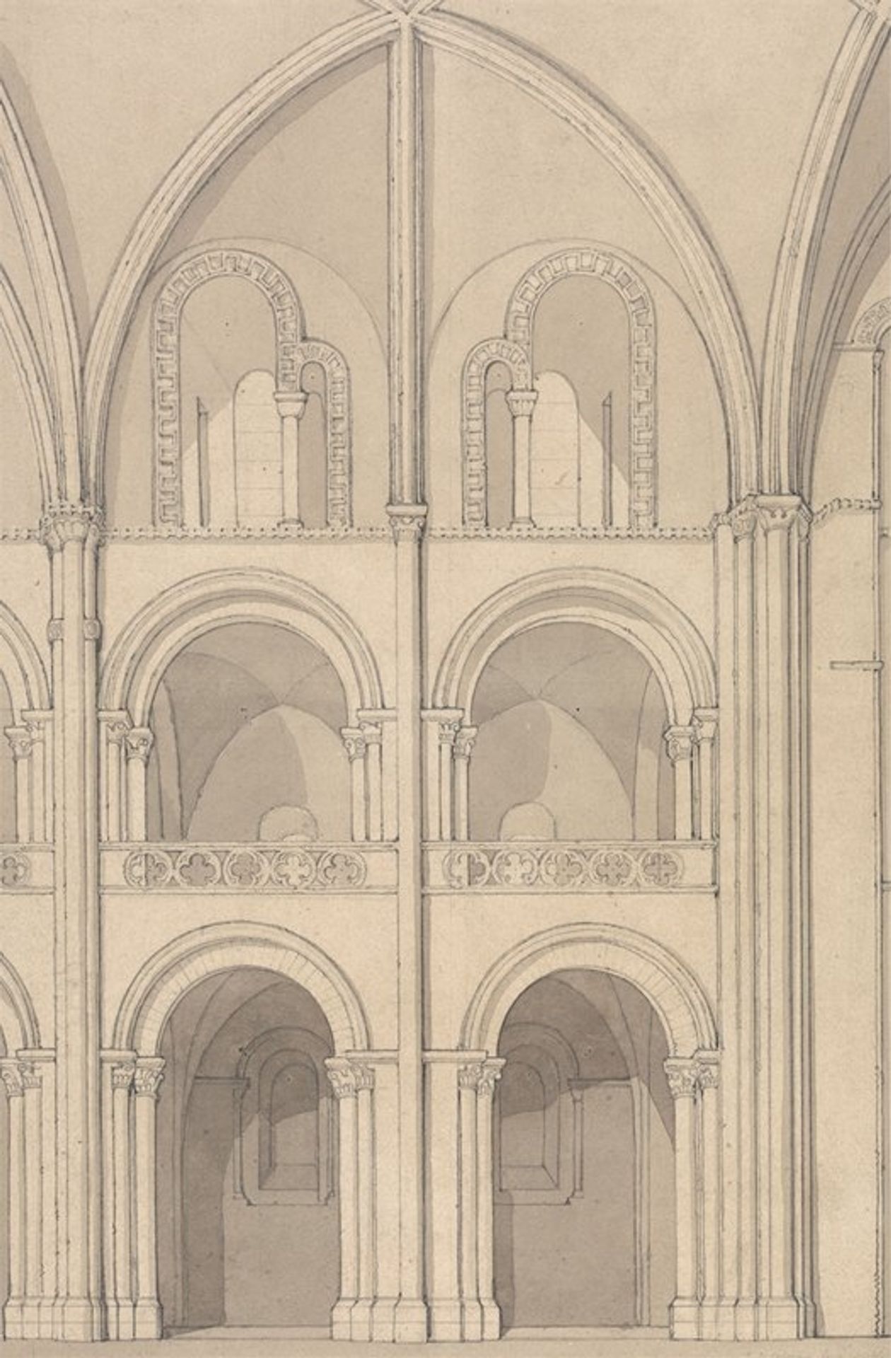 Perspective Elevation of Part of the Abbey Church of Saint Stephen at Caen, Normandy by John Sell Cotman