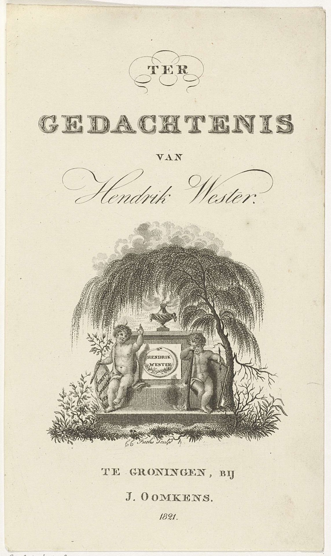 Twee putti bij een graf by Carl Cristiaan Fuchs