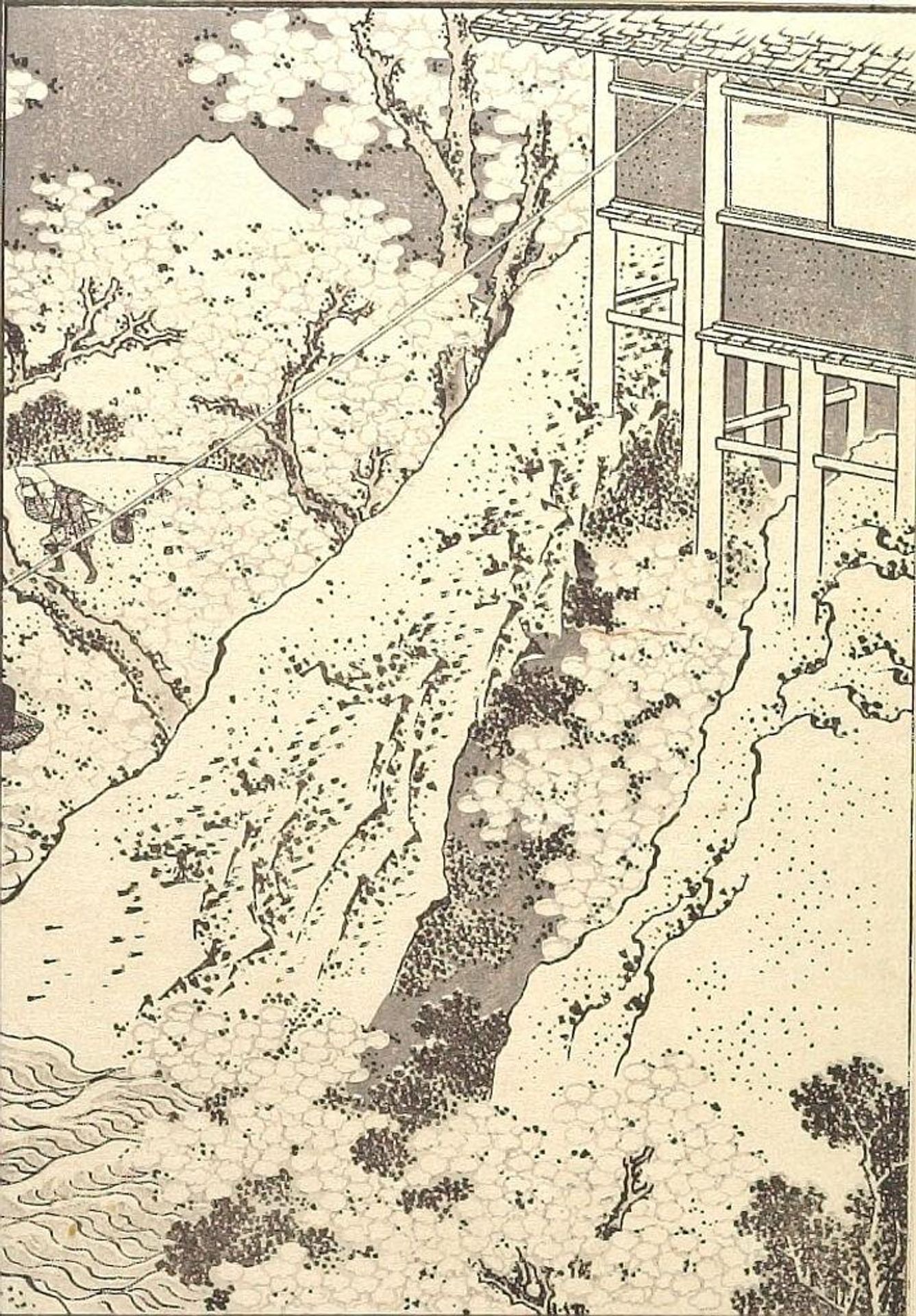 Fuji through Flowers (Kakan no Fuji): Detached page from One Hundred Views of Mount Fuji (Fugaku hyakkei) Vol. 1 by Katsushika Hokusai