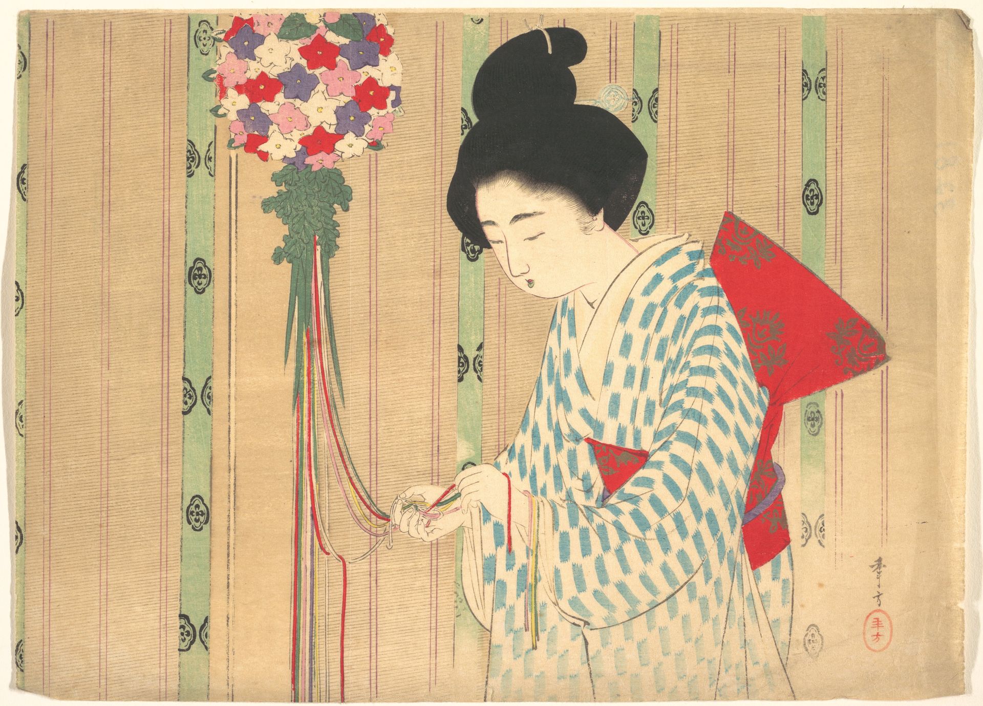 Ornament Ball from kuchie (frontispiece) of a novel by Mizuno Toshikata