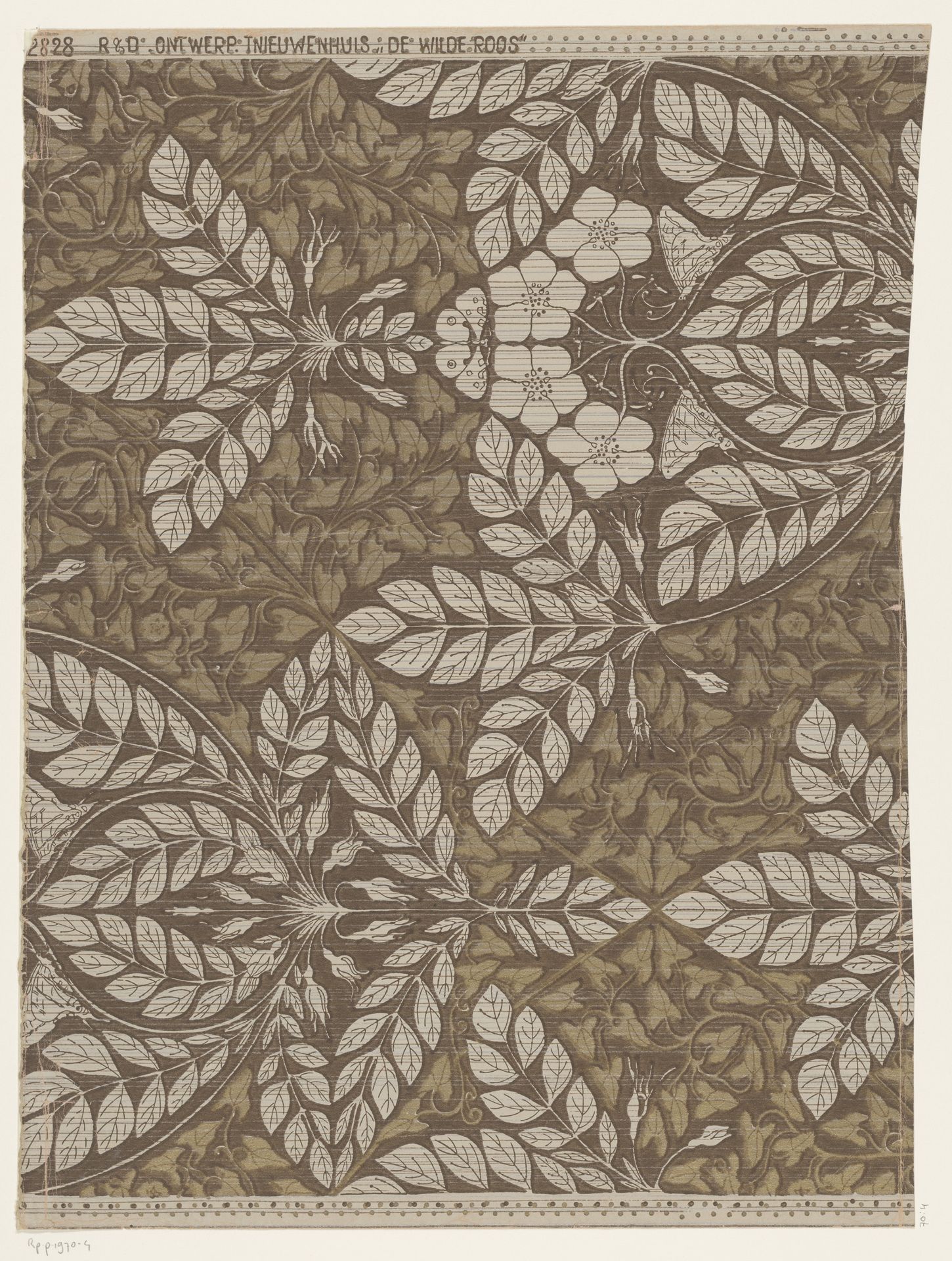 Ontwerp voor behang met bladeren en bloemen by Theo Nieuwenhuis