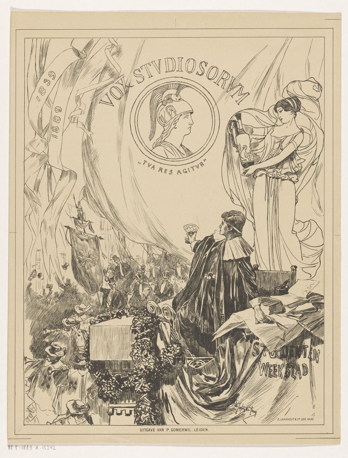 Gedenkblad van Vox Studiosorum, ter gelegenheid van het 50 jarig bestaan der Studentensocieteit Minerva te Leiden by Pieter de Josselin de Jong