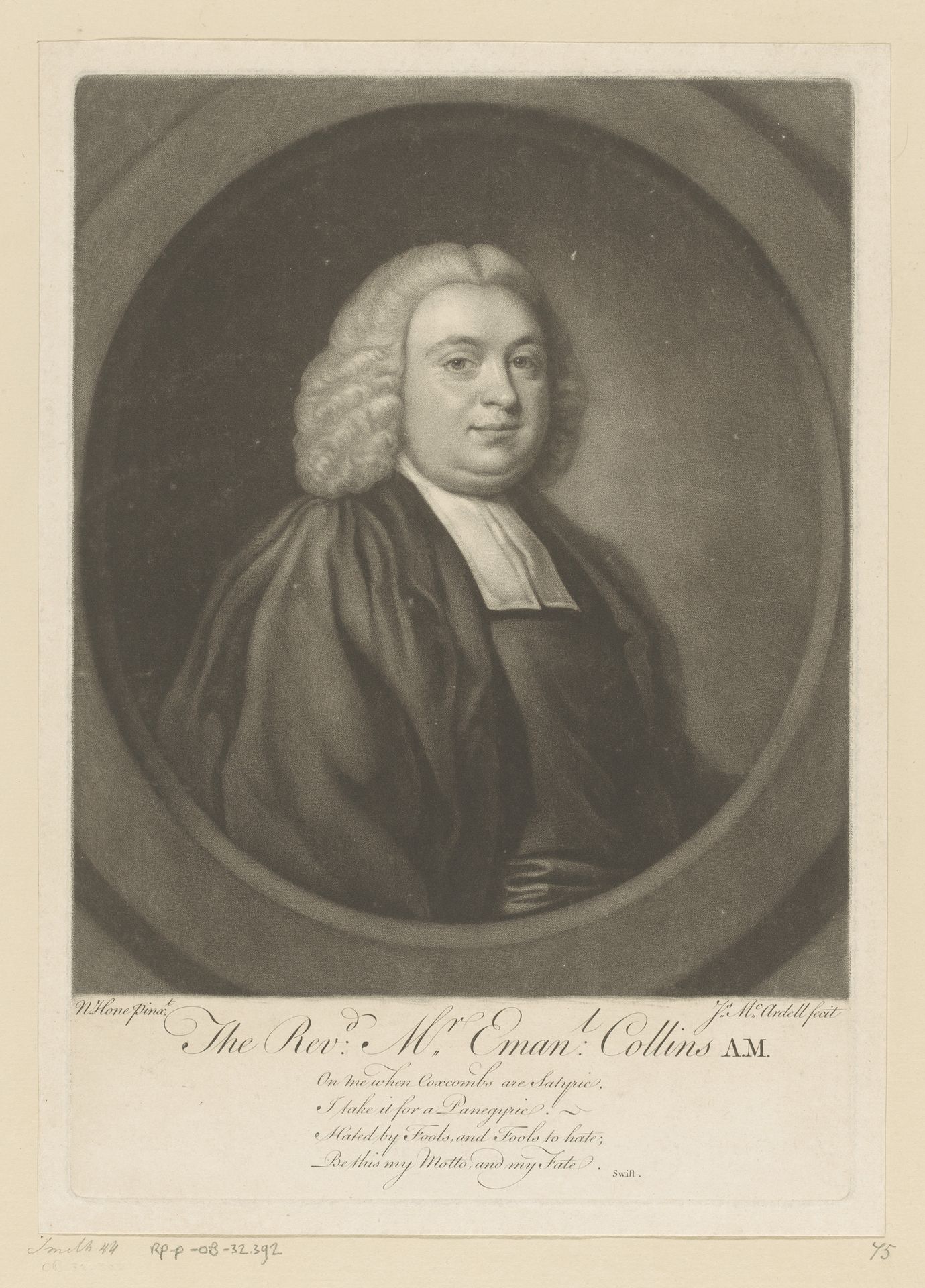 Portret van Emanuel Collins by James McArdell
