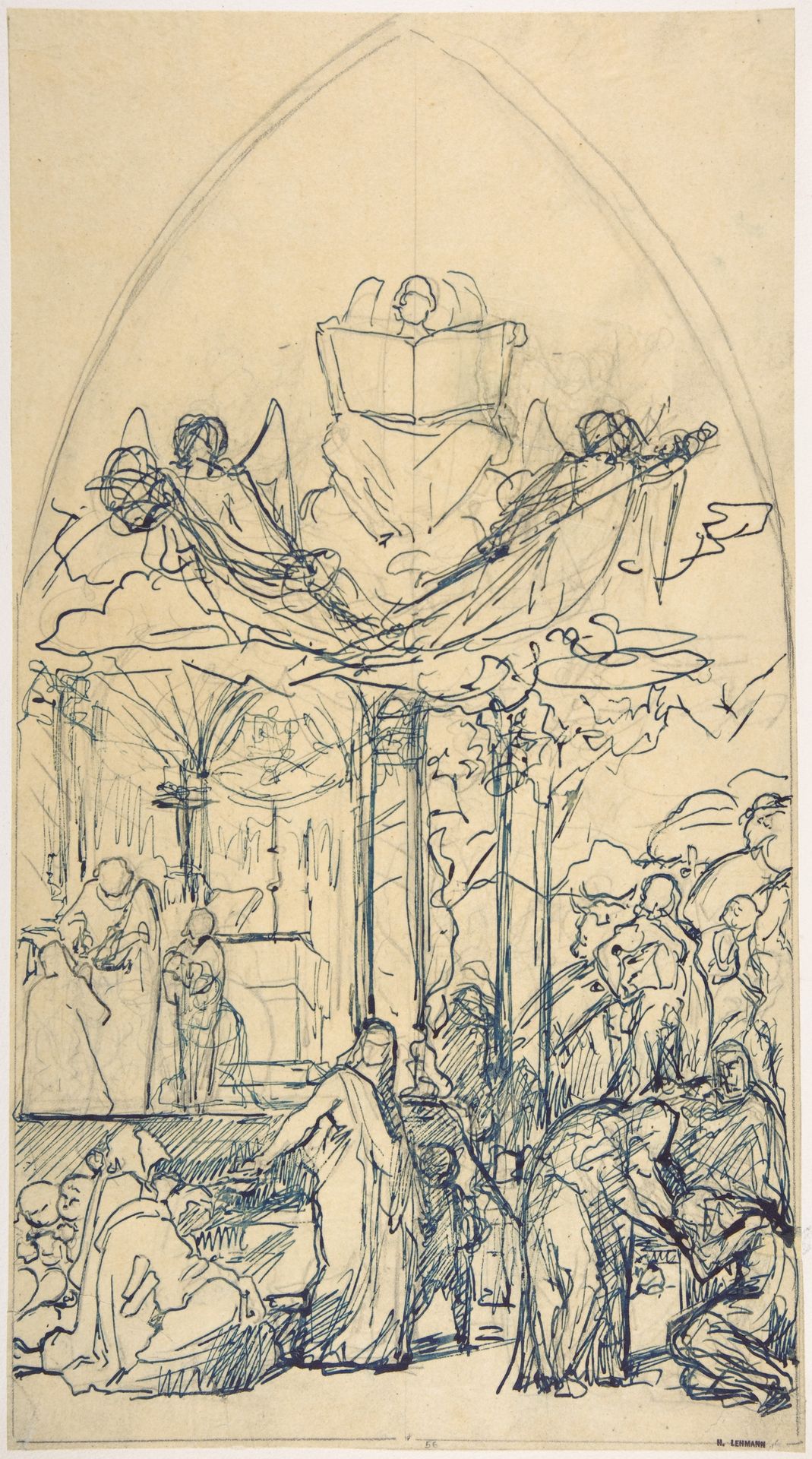 Composition Study with Figures Distributing Bread by Henri Lehmann