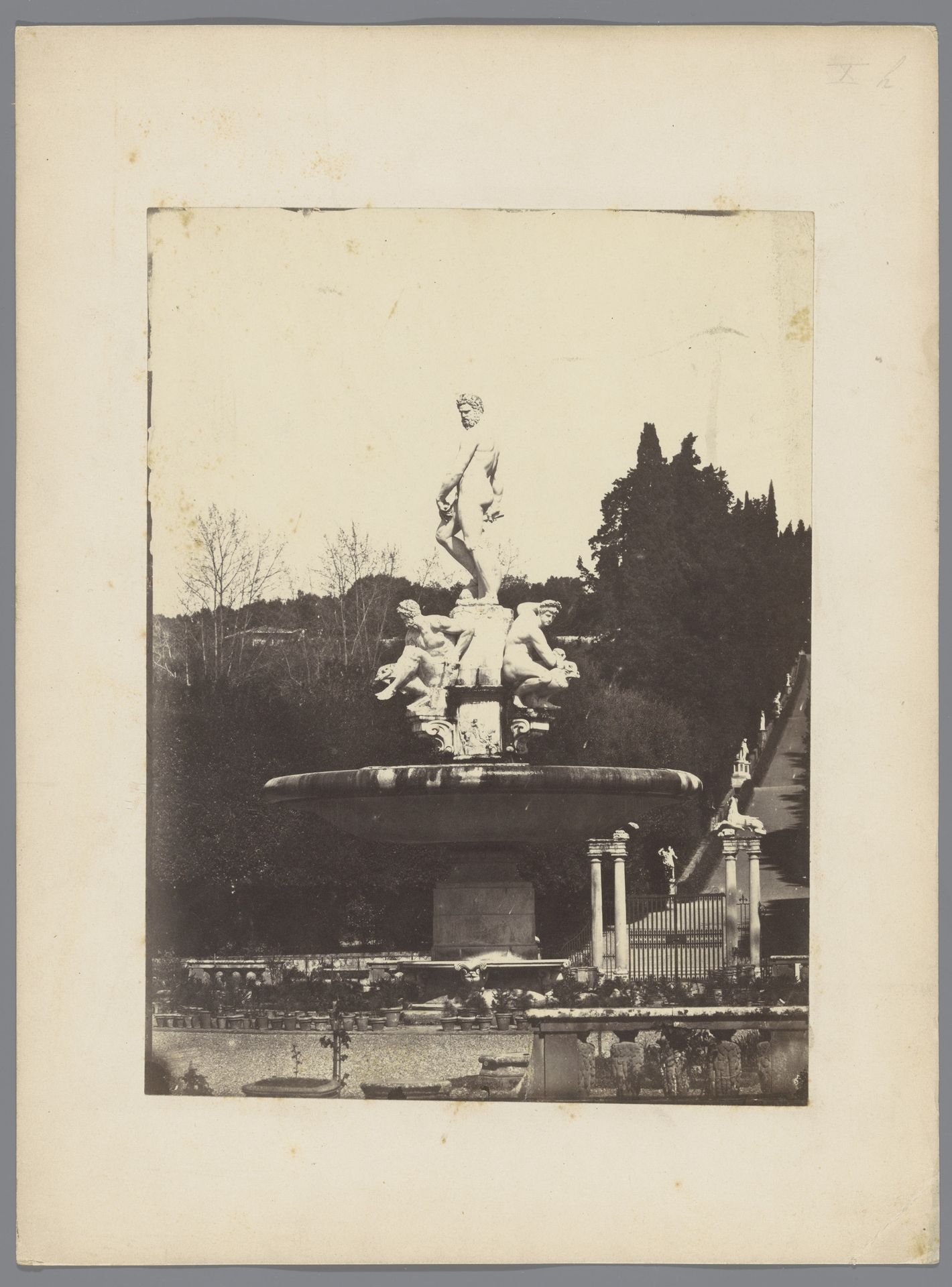 Neptunusfontein in de Boboli-tuinen te Florence by Gustave Eugène Chauffourier