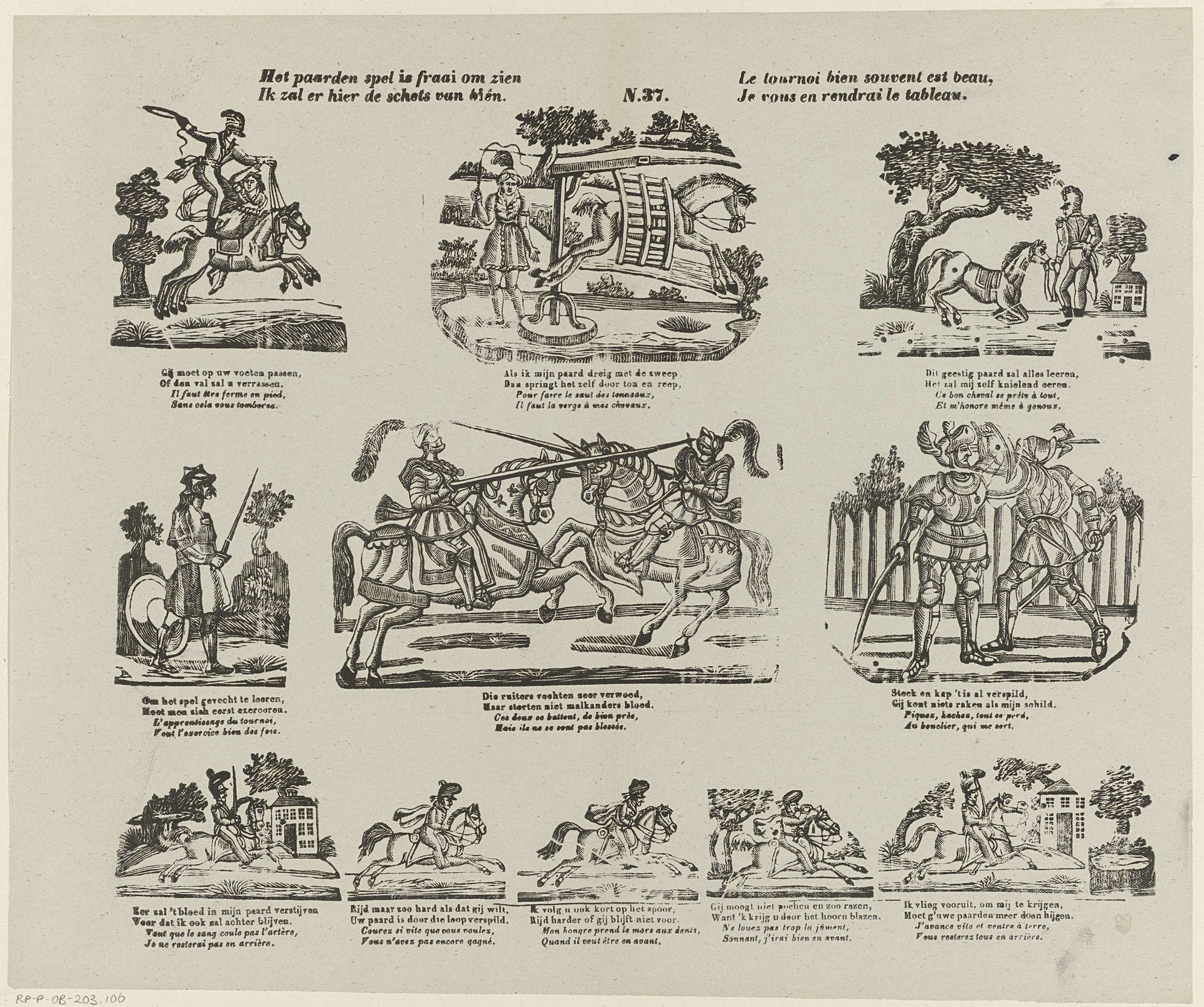 Het paarden spel is fraai om zien, / Ik zal er hier de schets van biên / Le tournoi bien souvent est beau, / Je vous en rendrai le tableau by Glenisson & Zonen