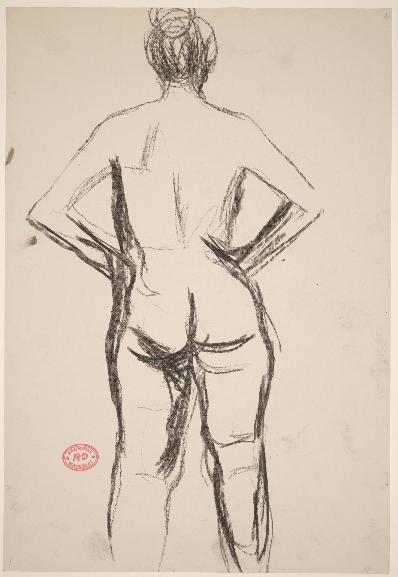 Untitled [rear view of standing nude with her hands at her hips] by Richard Diebenkorn