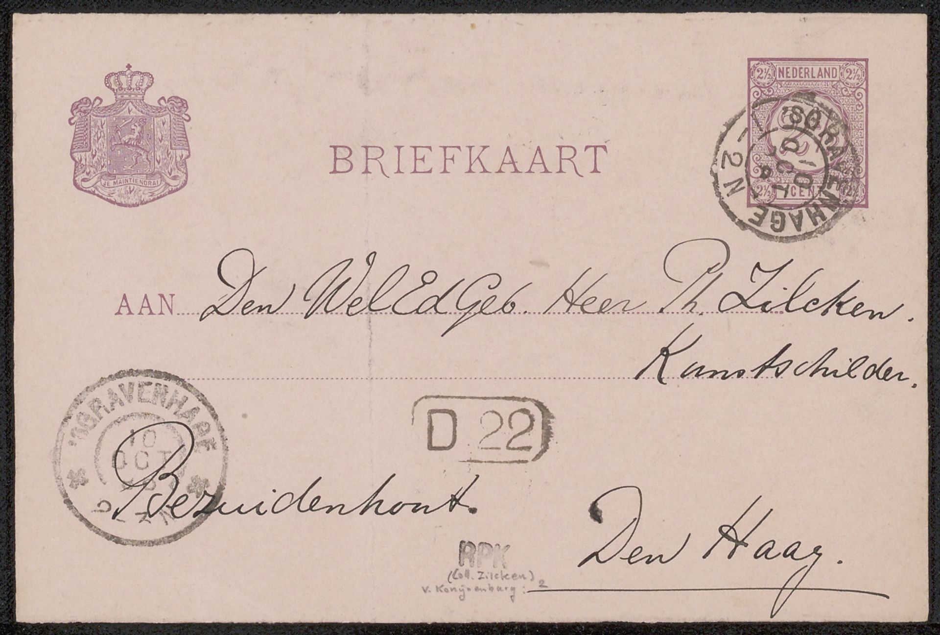 Briefkaart aan Philip Zilcken by Willem van Konijnenburg