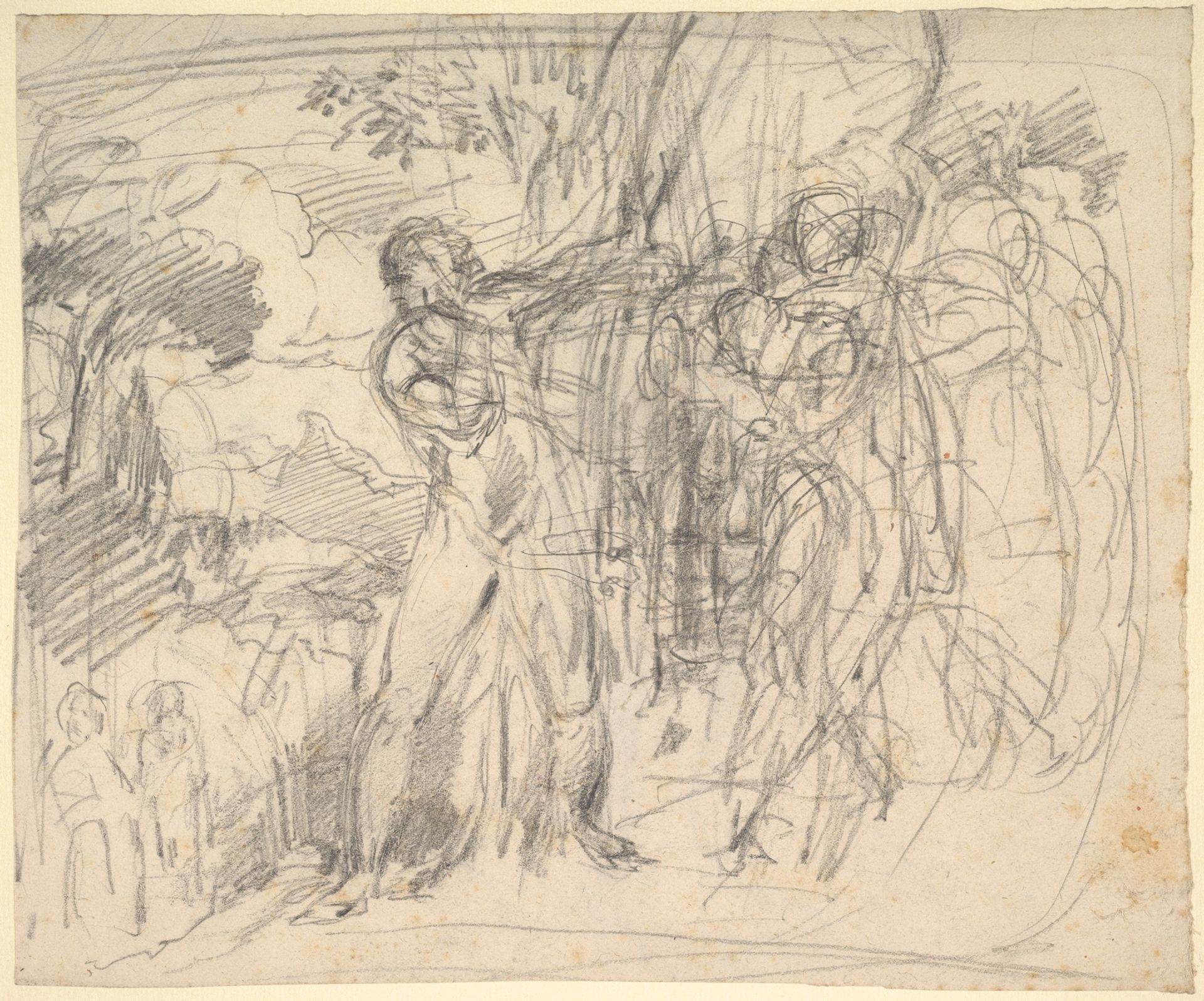 Compositional Study for “Comus–The Measure”(recto); Studies of a Man’s Right Leg, after Titian, and a Profile, for "Comus–The Measure"(verso) by George Richmond