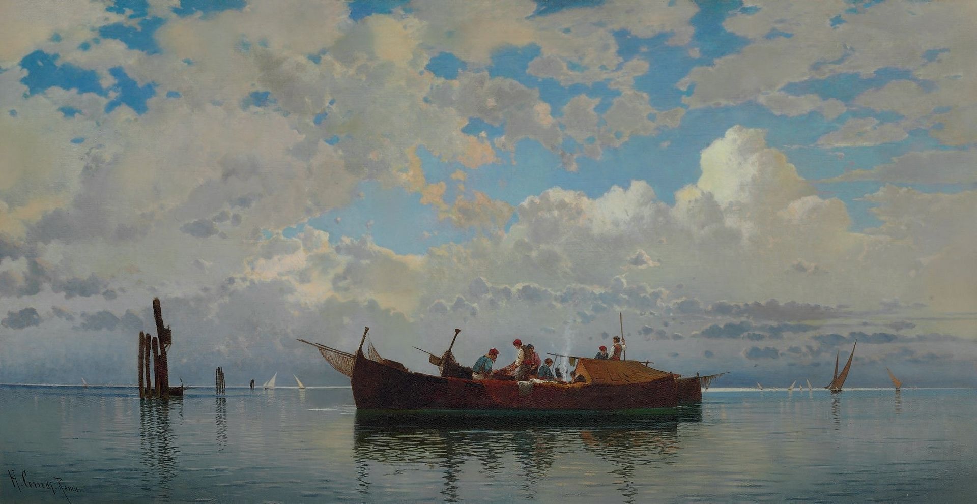 Fishing Boats on a Venetian Lagoon by Hermann David Salomon Corrodi