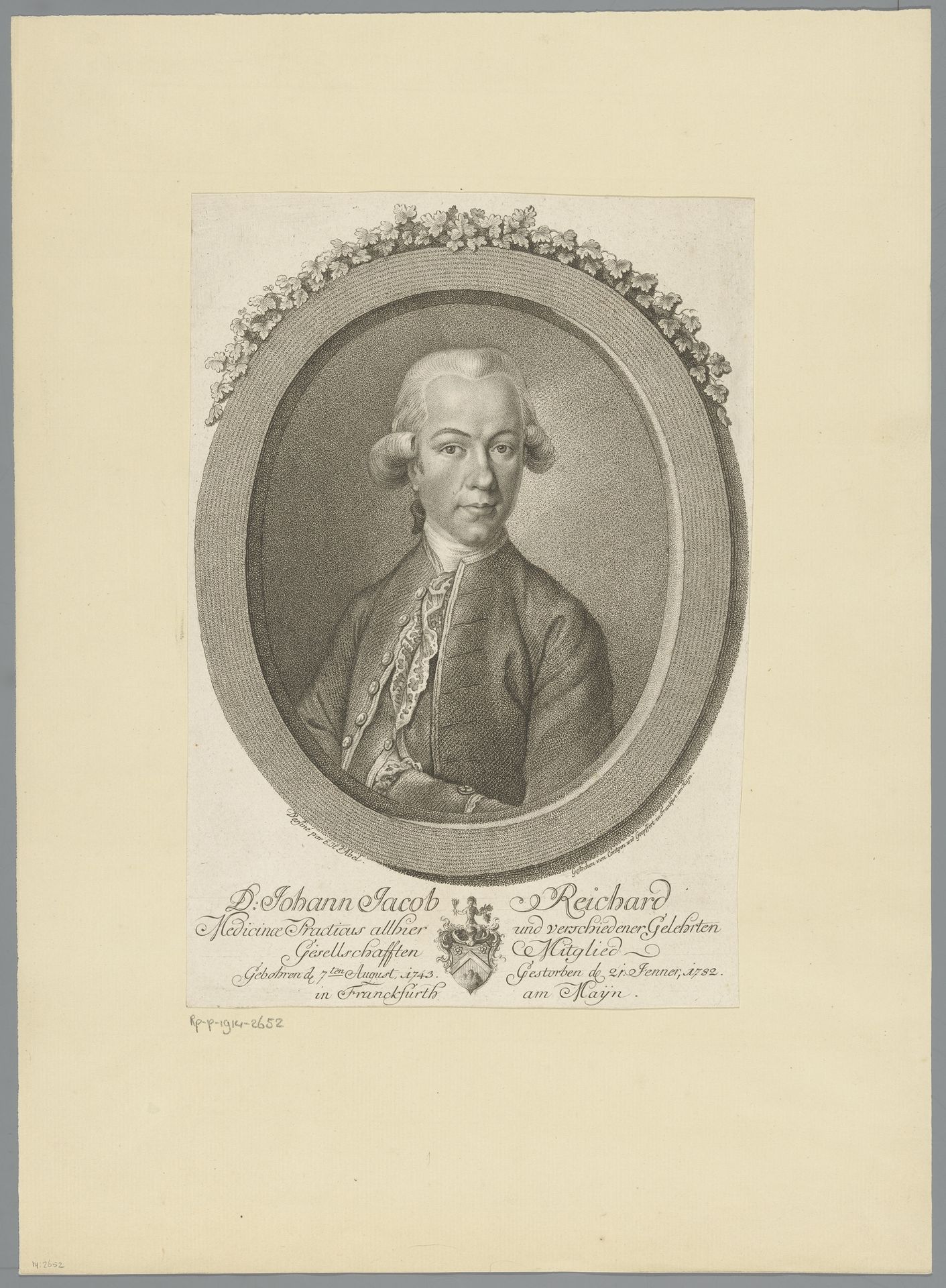 Portret van Johann Jacob Reichard by Georg Joseph Coentgen