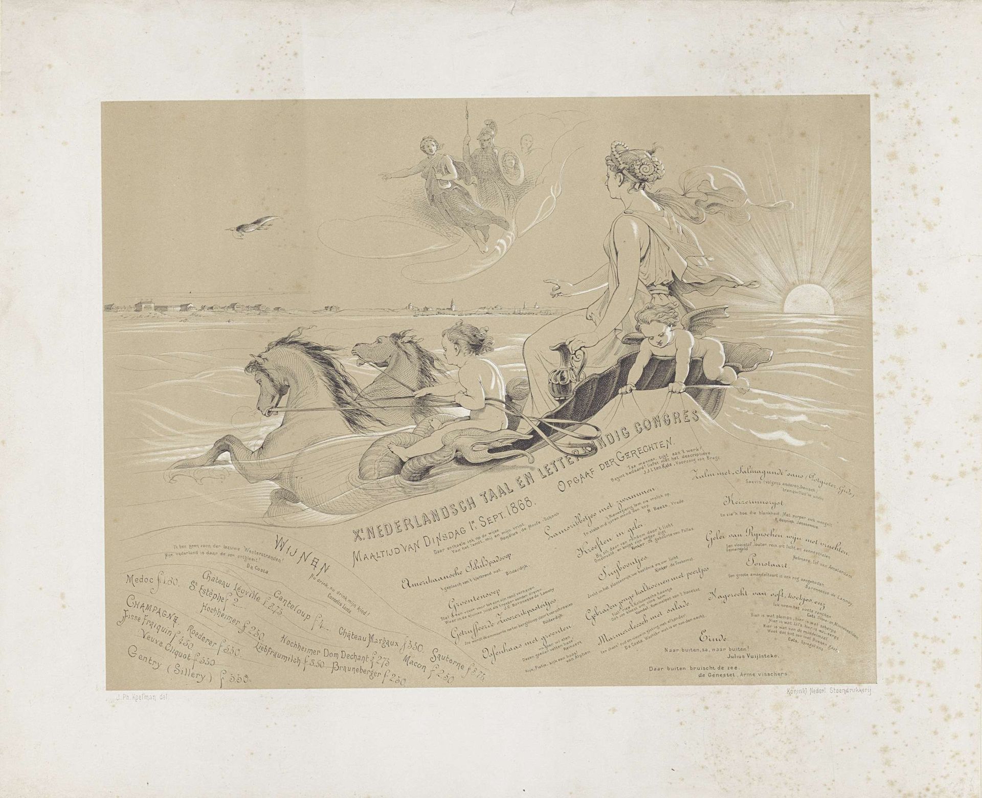 Xe Nederlandsch Taal en Letterkundig Congres / Maaltijd van Dinsdag 1n. Sept. 1868. Opgaaf der Gerechten by Johan Philip Koelman