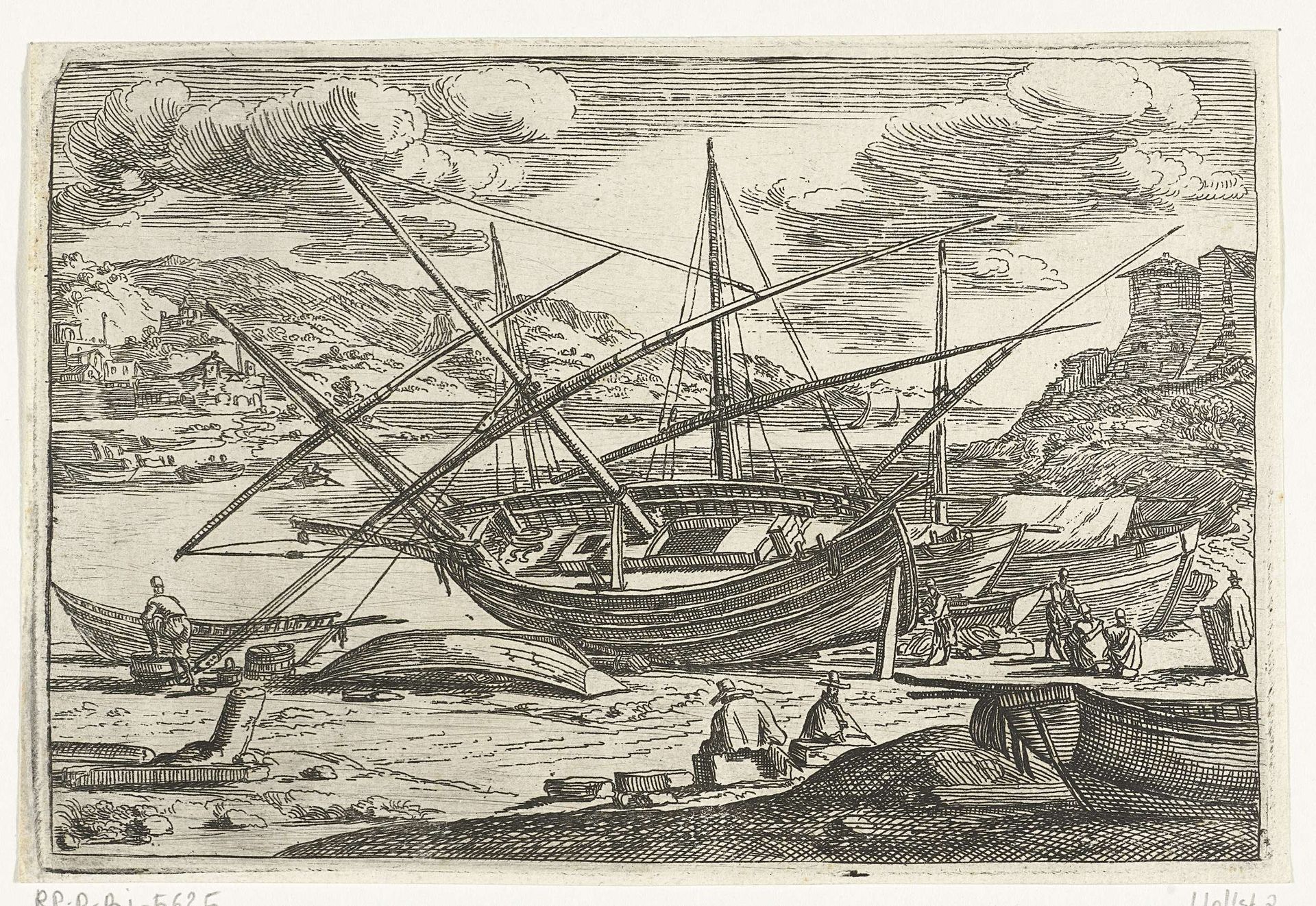 Reparatie van een vissersboot bij de haven van Messina by Abraham Casembroot