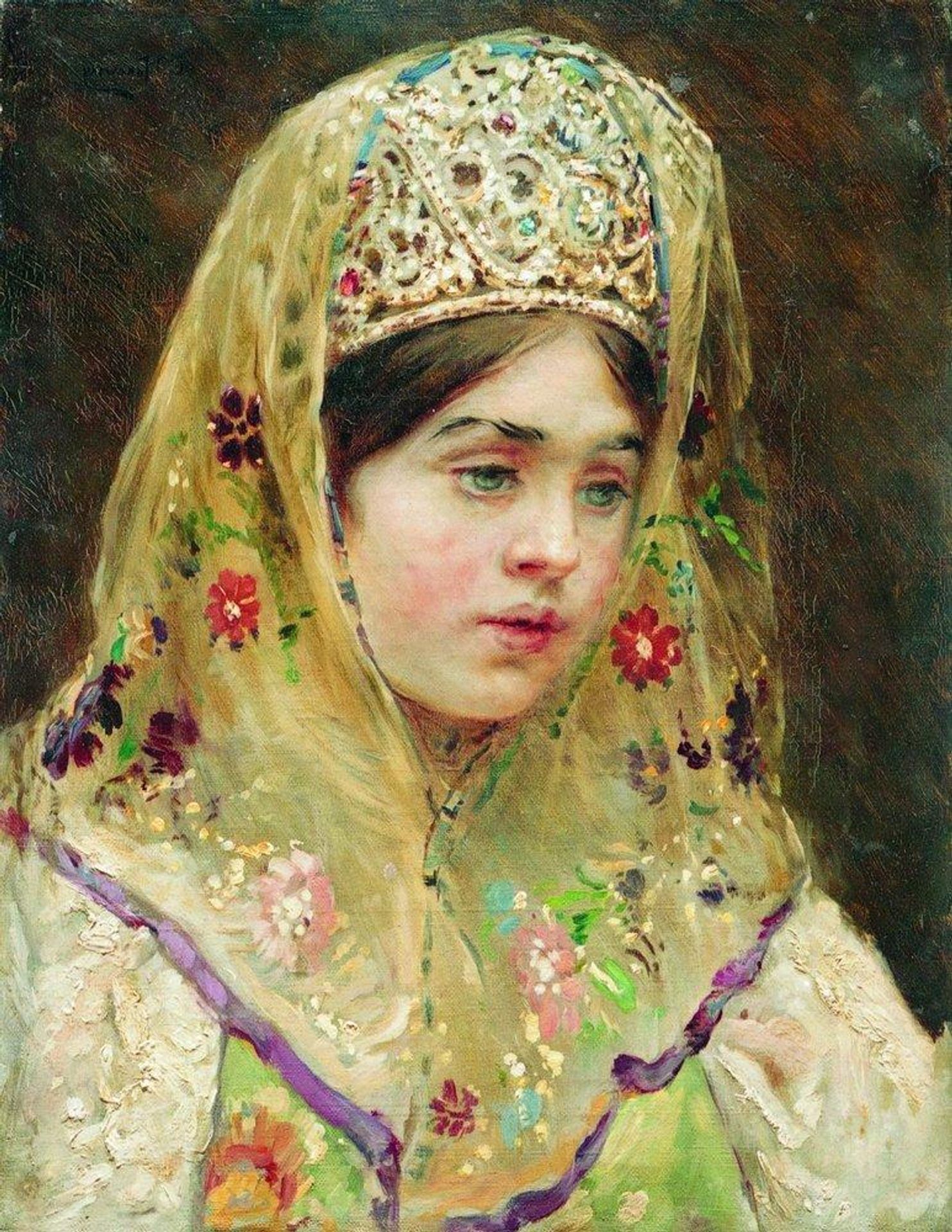 Portrait of the Girl in a Russian Dress by Konstantin Egorovich Makovsky