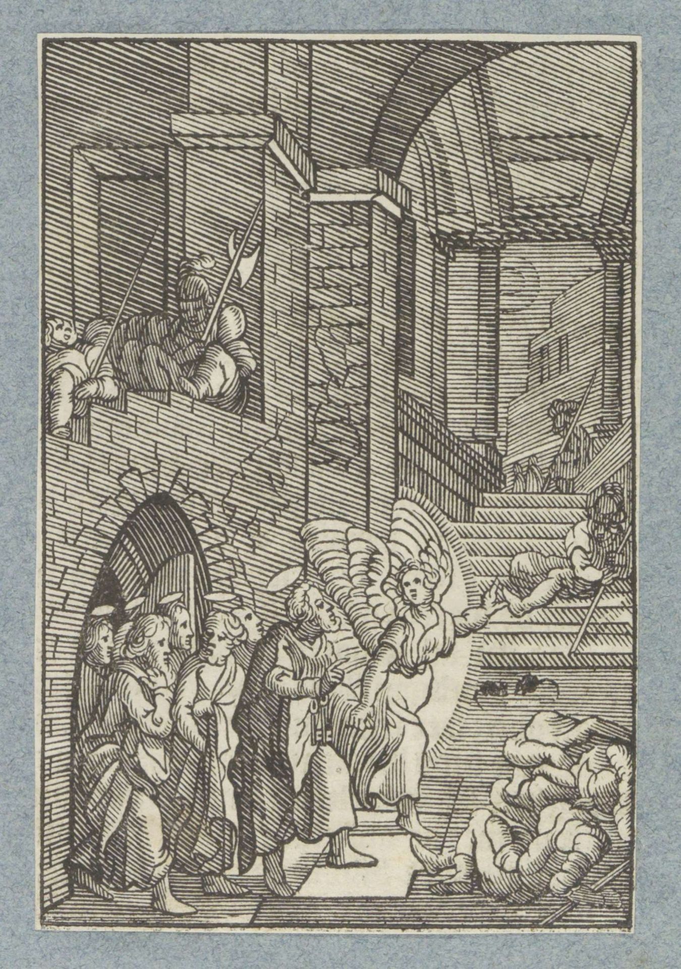 Petrus en de andere apostelen worden door een engel bevrijd uit de gevangenis by Christoffel van (II) Sichem