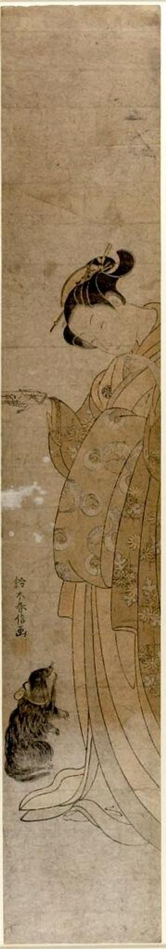 Courtesan with a Pet (Dog?) by Suzuki Harunobu 鈴木春信