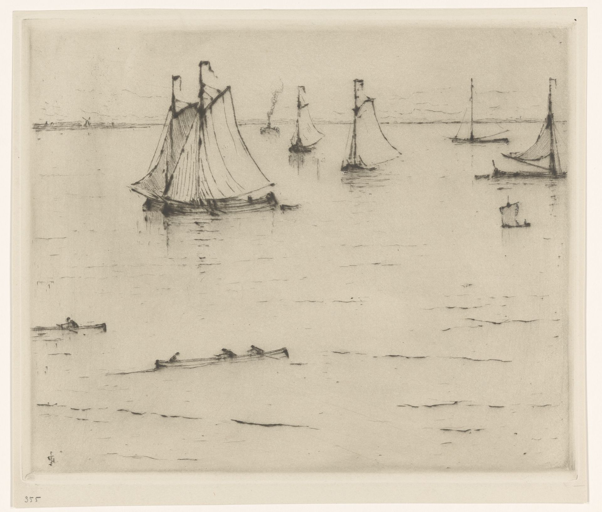 Roeiboten en zeilschepen op de Maas by Carel Nicolaas Storm van 's-Gravesande