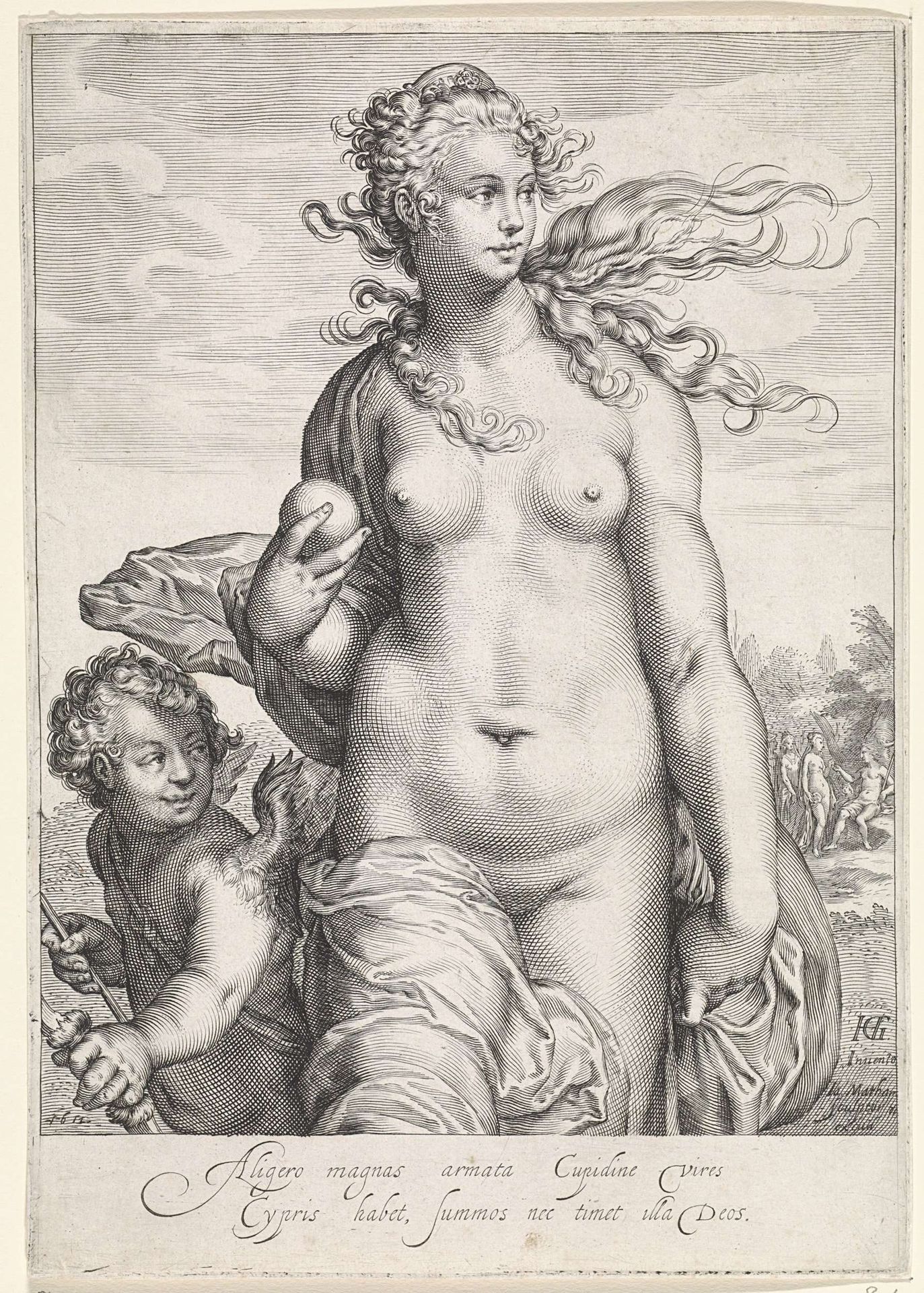 Venus met de gouden appel van Paris by Jacob Matham