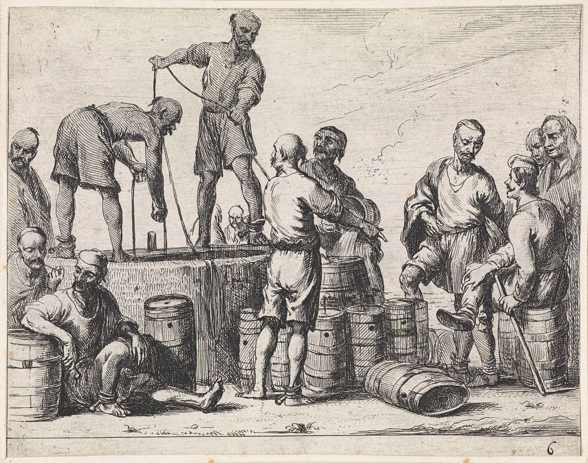 Islamitische galeislaven rond een put by Cornelis de Wael