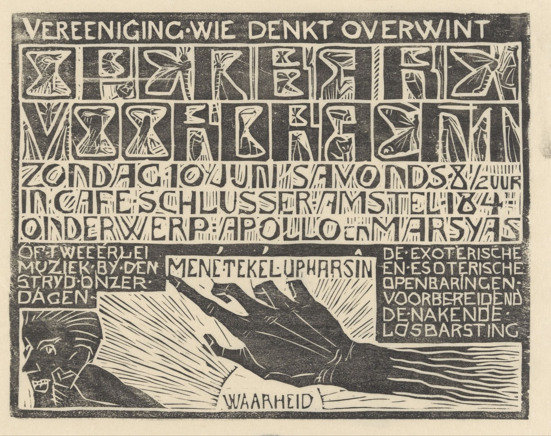 Aankondiging voordracht 'Apollo en Marsyas' by Mathieu Lauweriks