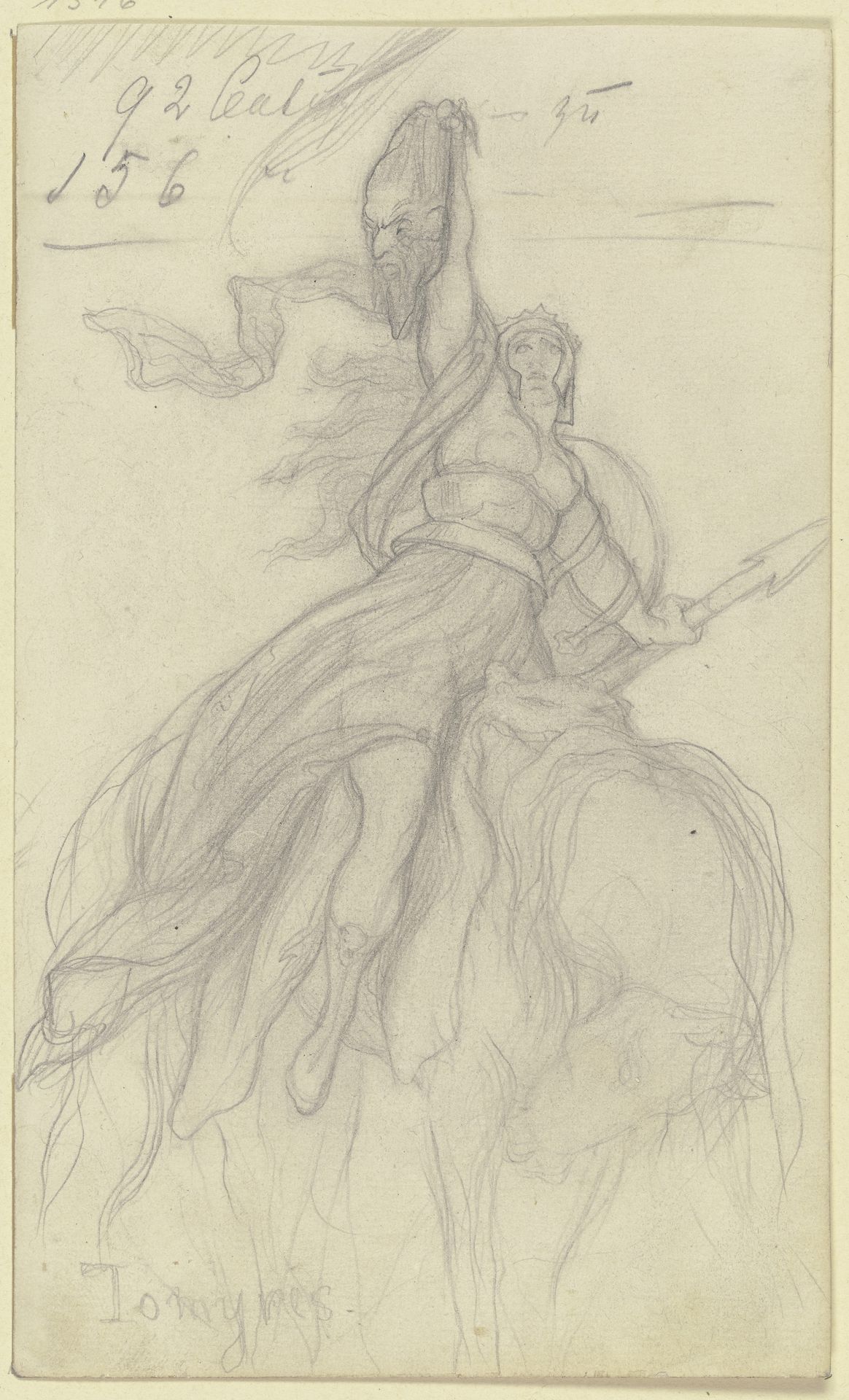 Tomyris mit dem Haupte des Kyros (_) zu Pferde by Victor Müller