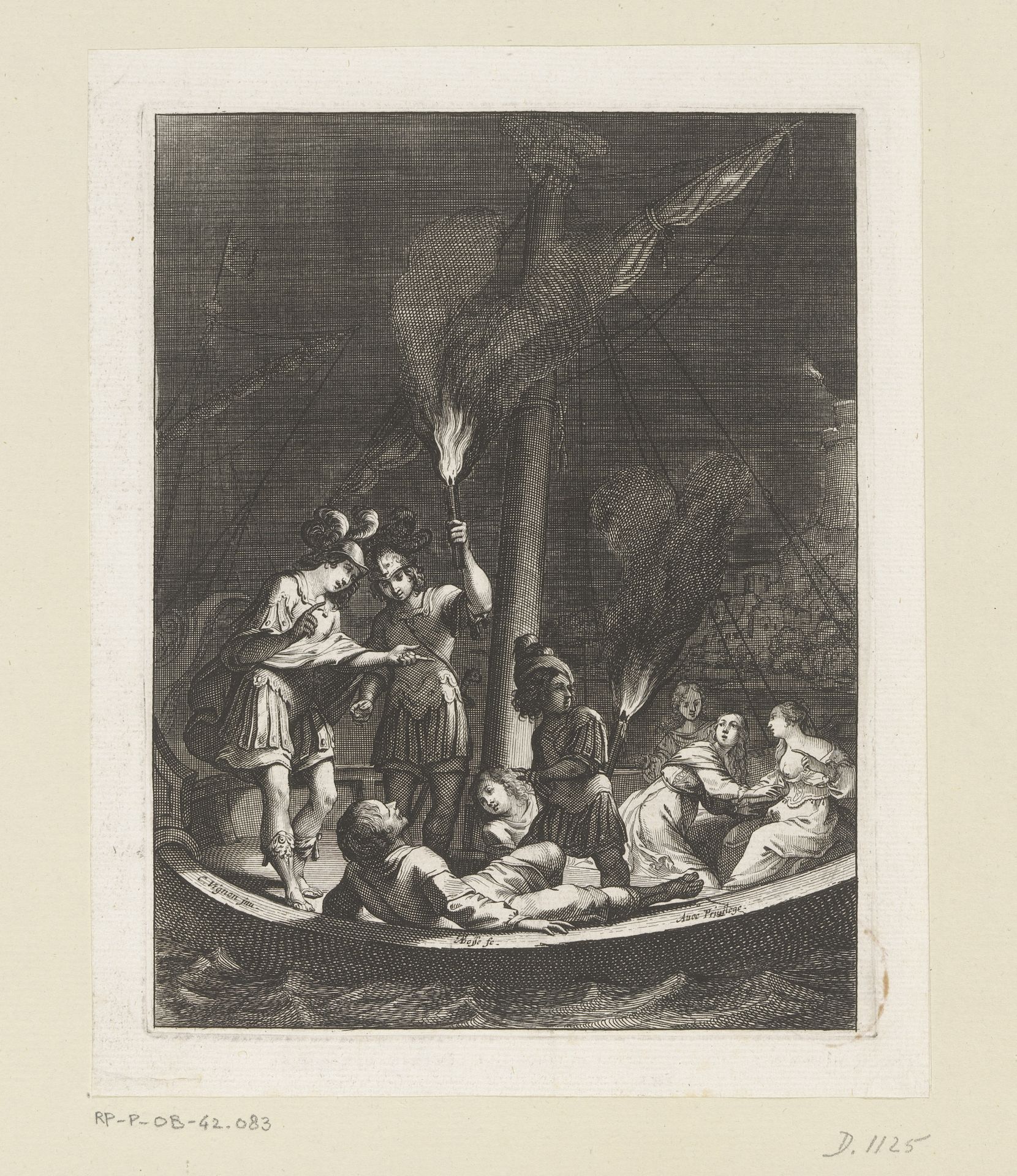 Cyllenie en Lépante herkennen elkaar op een boot by Abraham Bosse