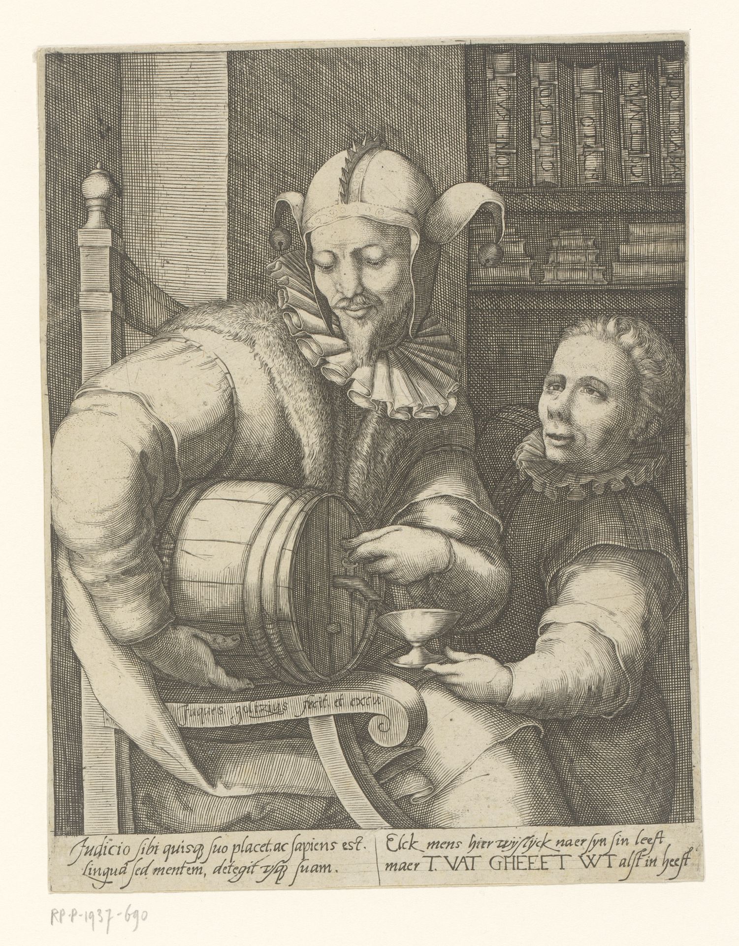Nar met vat wijn by Jacob (II) Goltzius