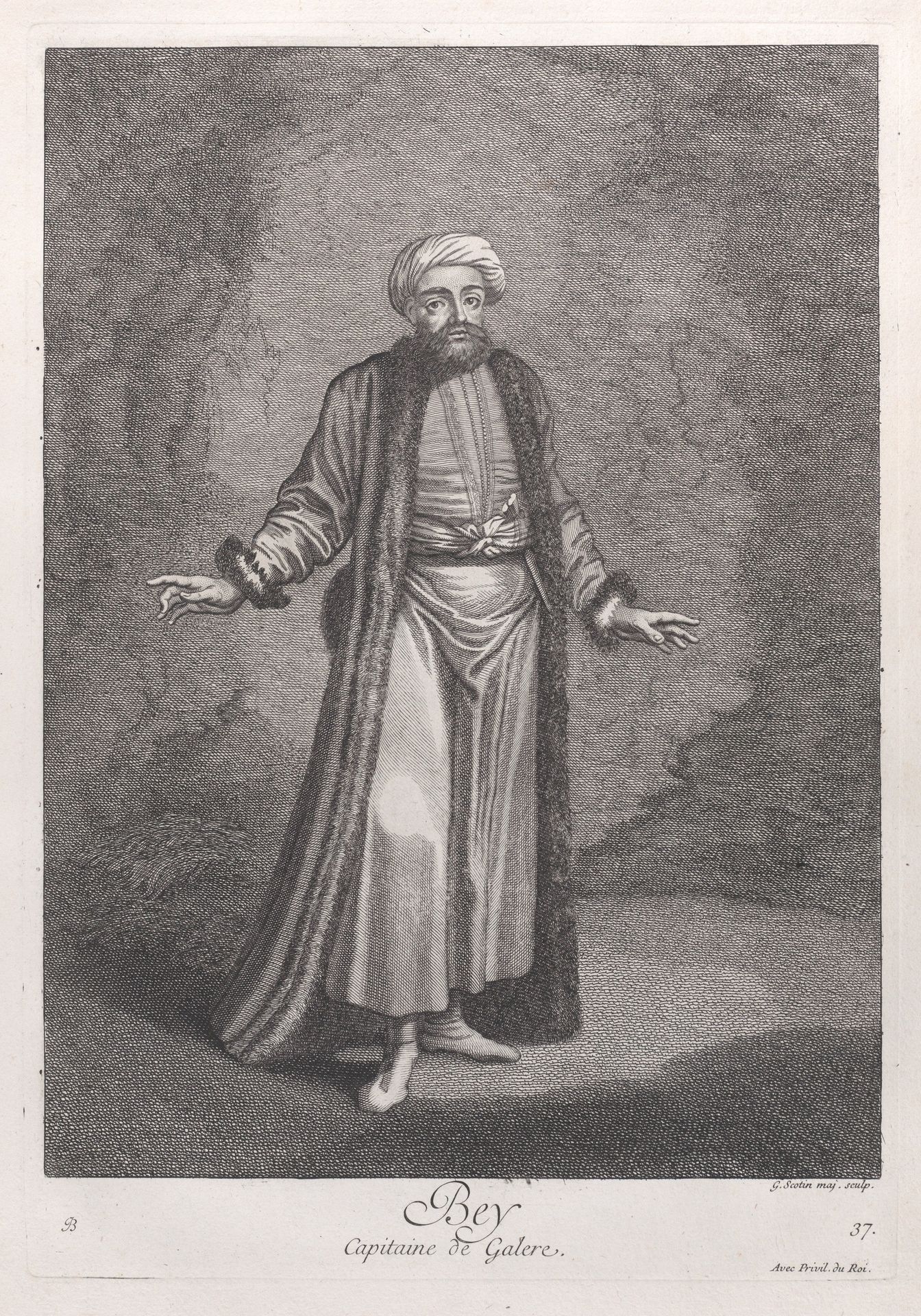 Bey, Capitaine de Galere, plate 37 from "Recueil de cent estampes représentent differentes nations du Levant" by Jean Baptiste Vanmour