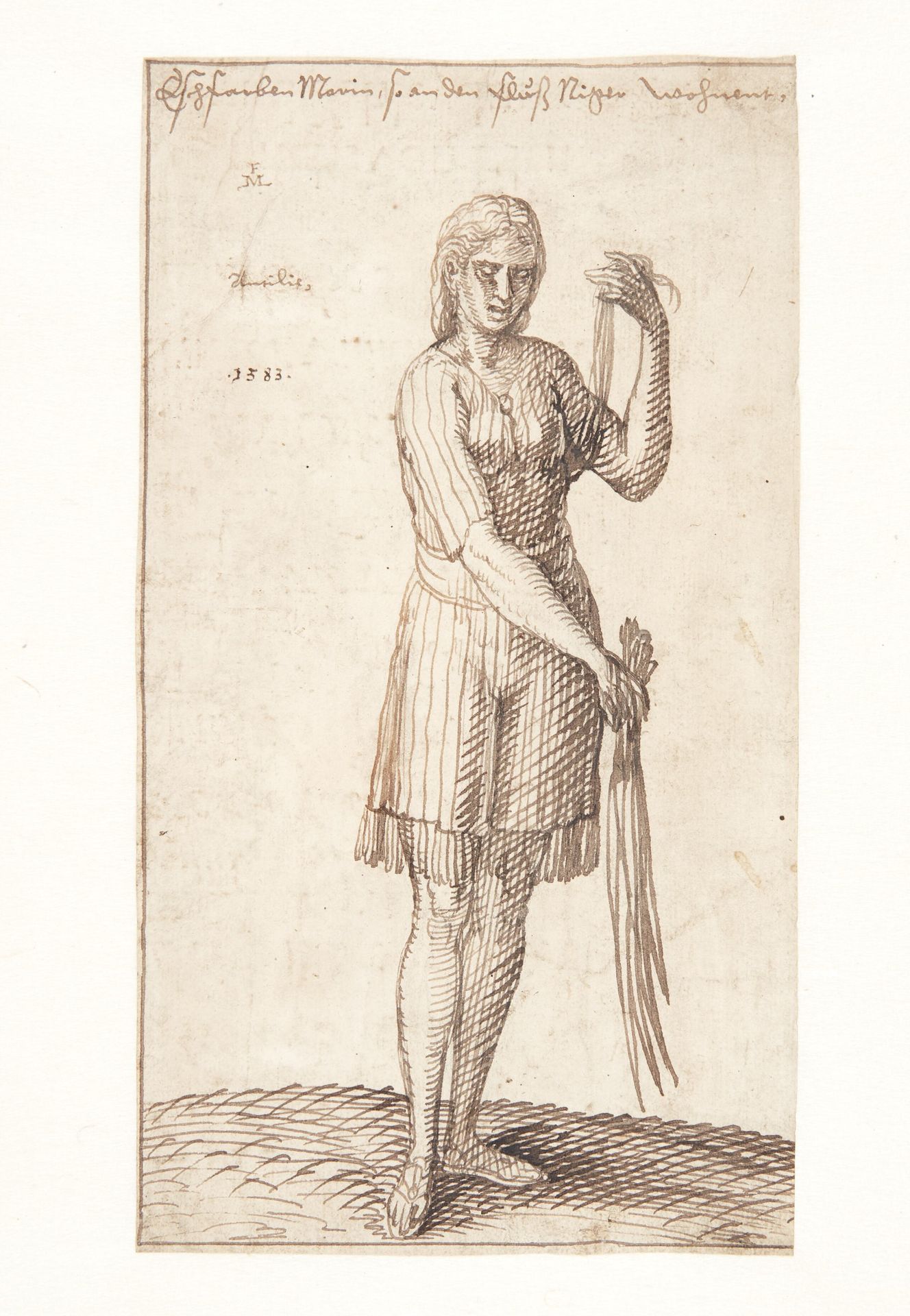 A Portrait of an Ash-Coloured Woman from the Territory around the Niger River, Holding Reeds. by Melchior Lorck