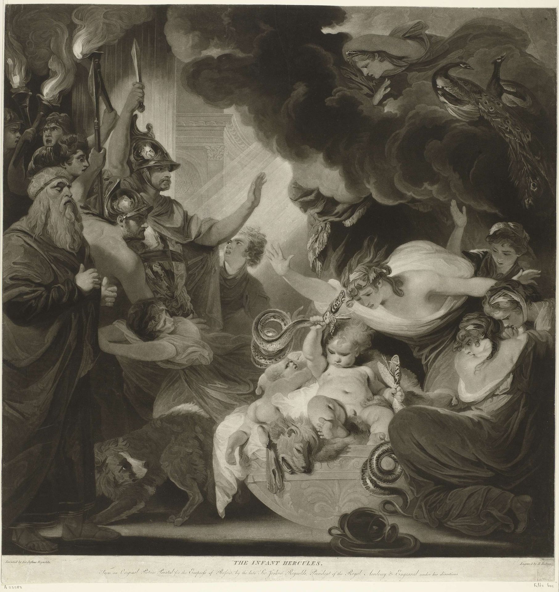 Hercules wurgt in zijn wieg de twee slangen by Charles Howard Hodges