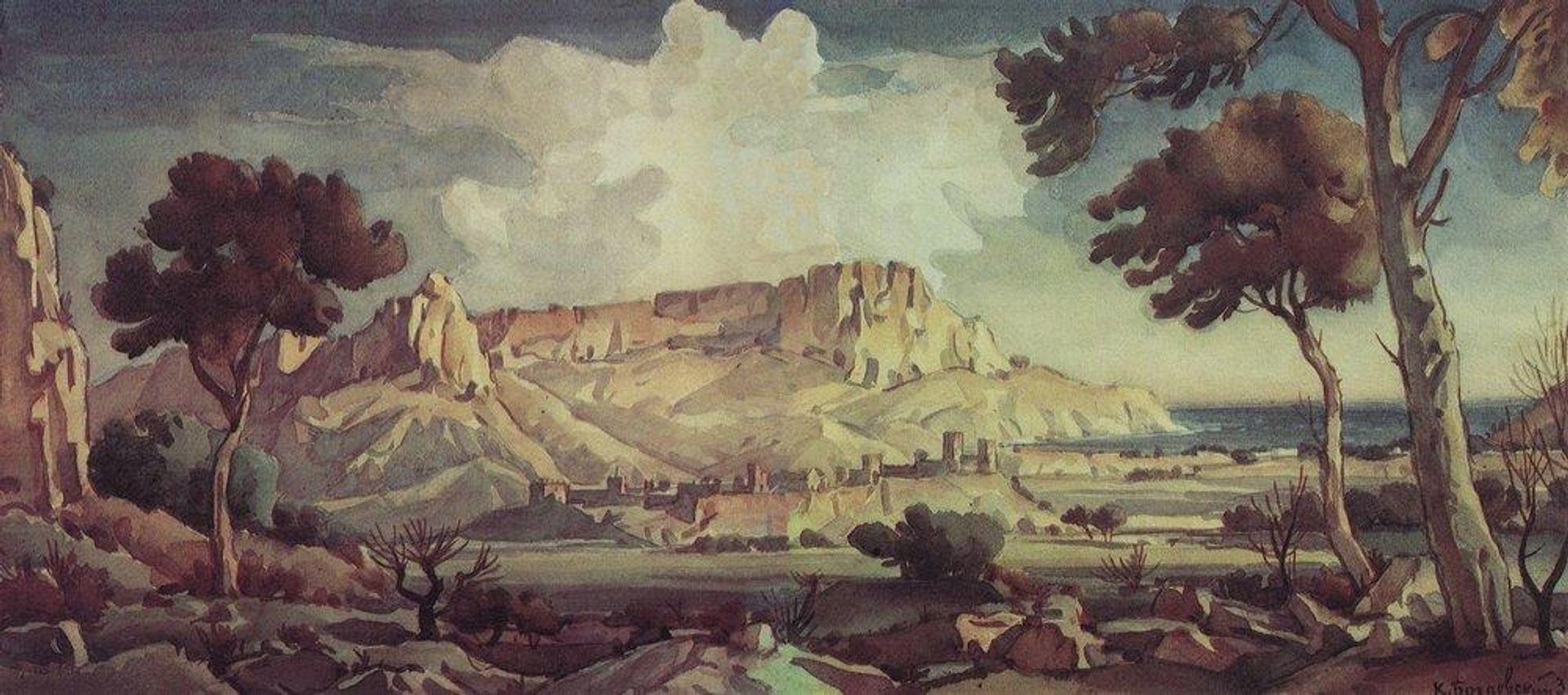 Town in the valley by Konstantin Bogaevsky