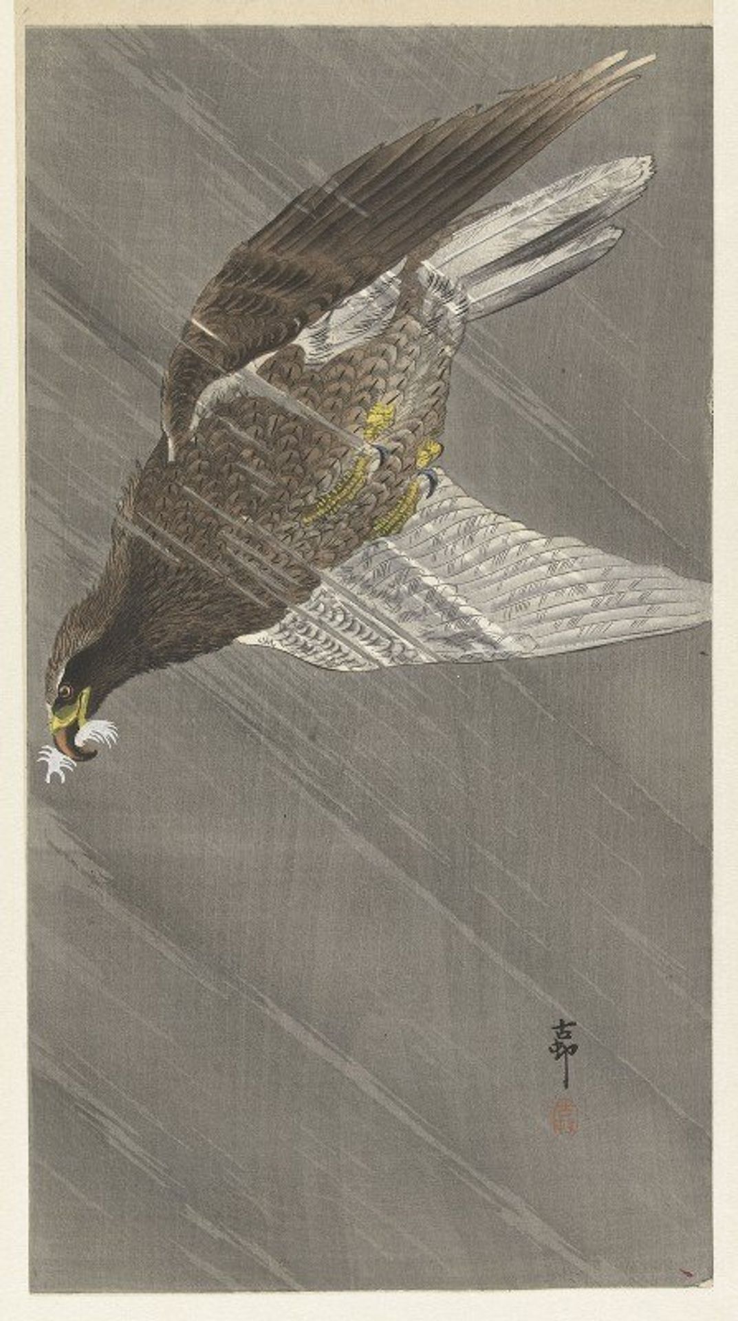 Eagle Flying Down by Ohara Koson