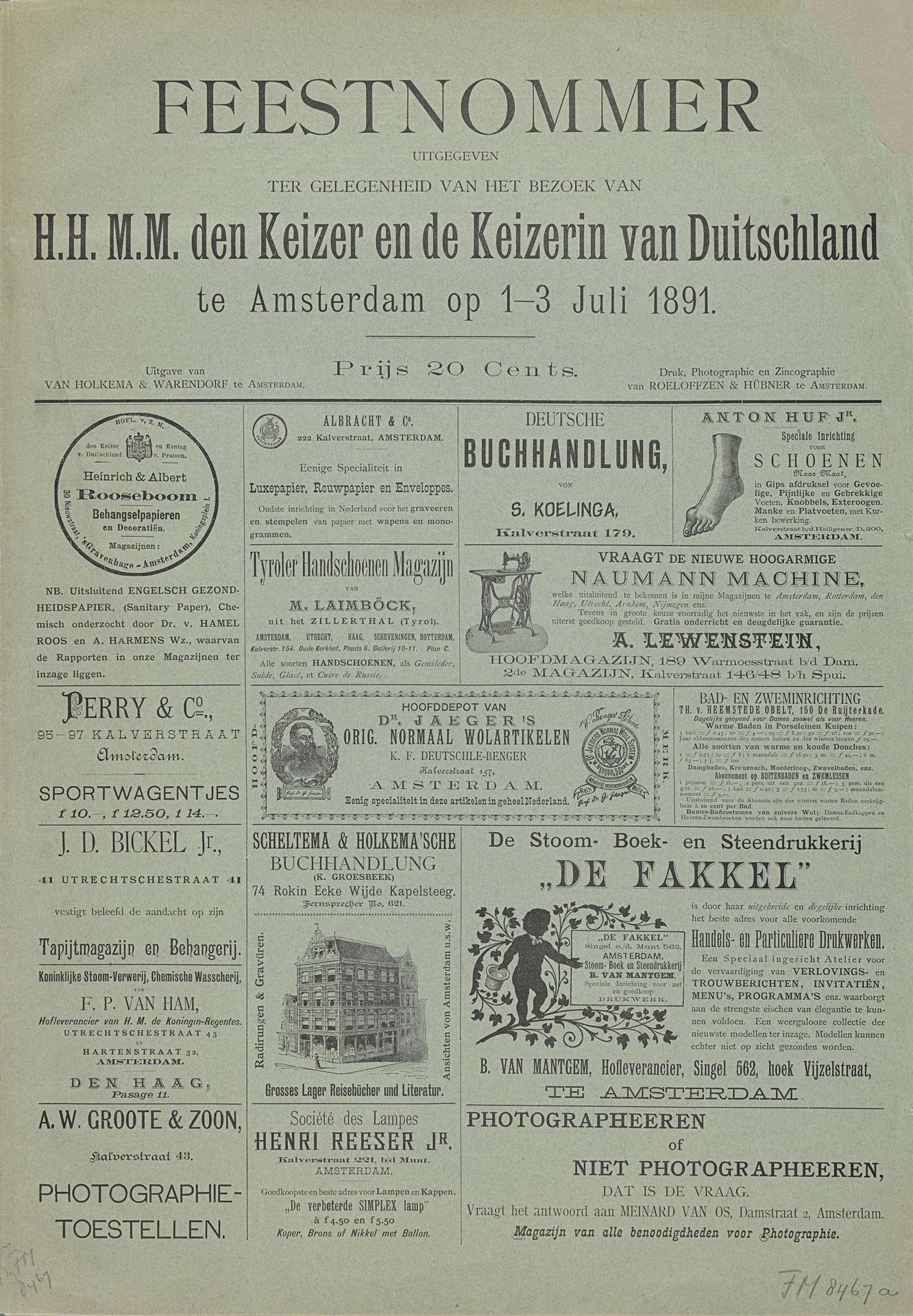 Programma van het bezoek van de keizer Wilhelm II van Duitsland en keizerin aan Amsterdam van 1-3 juli 1891 by Anonymous
