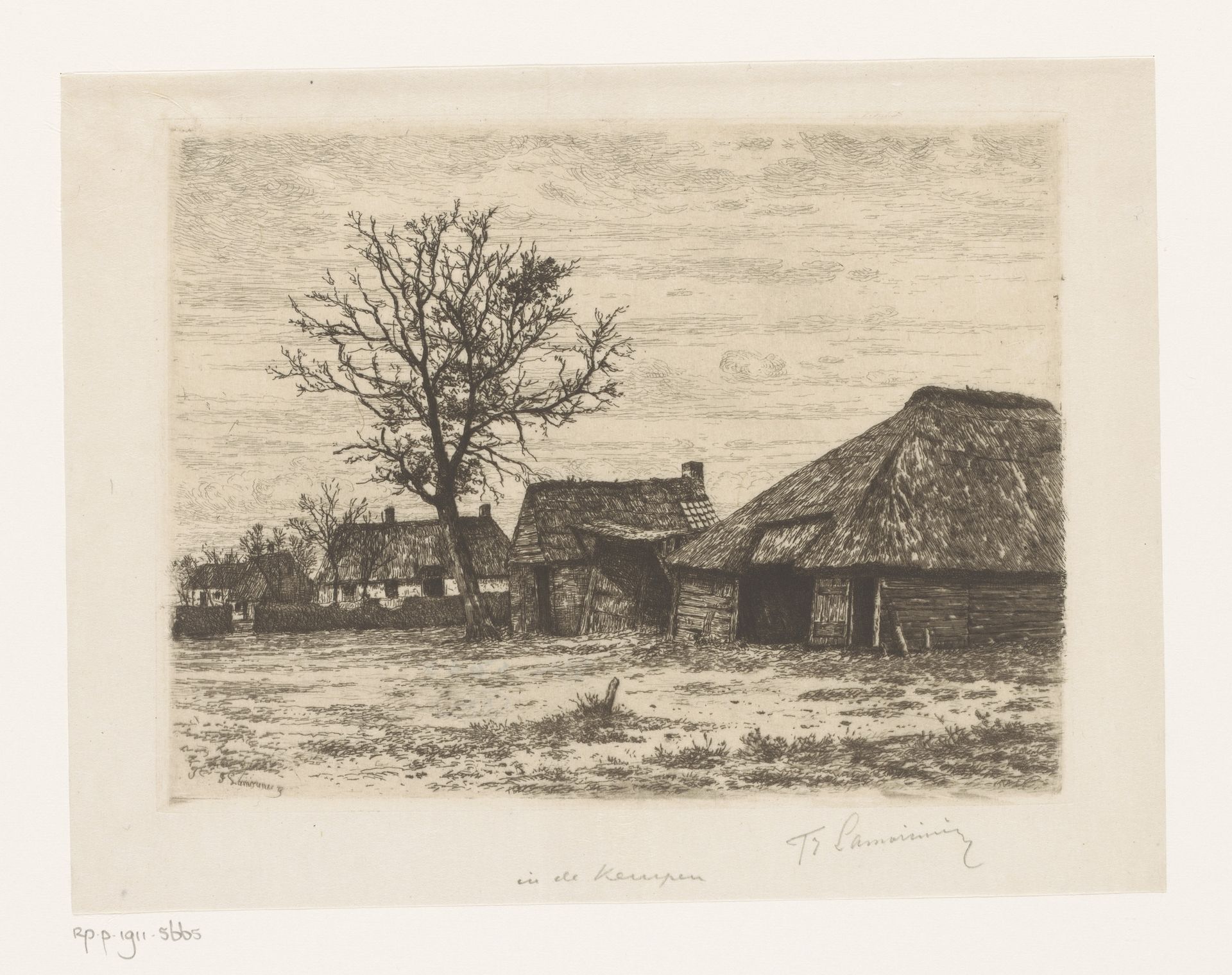Gezicht op boerderijen en schuren by Jean Pierre François Lamorinière