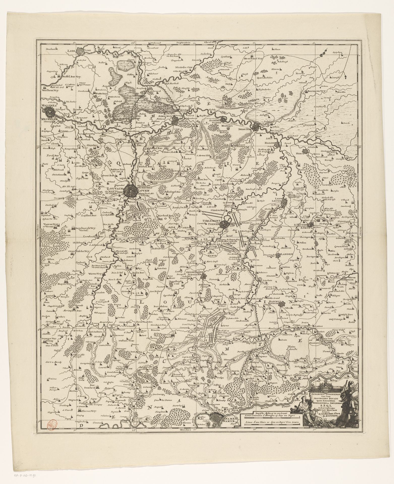 Kaart van het kwartier van Leuven, onderdeel van het hertogdom Brabant by Anonymous
