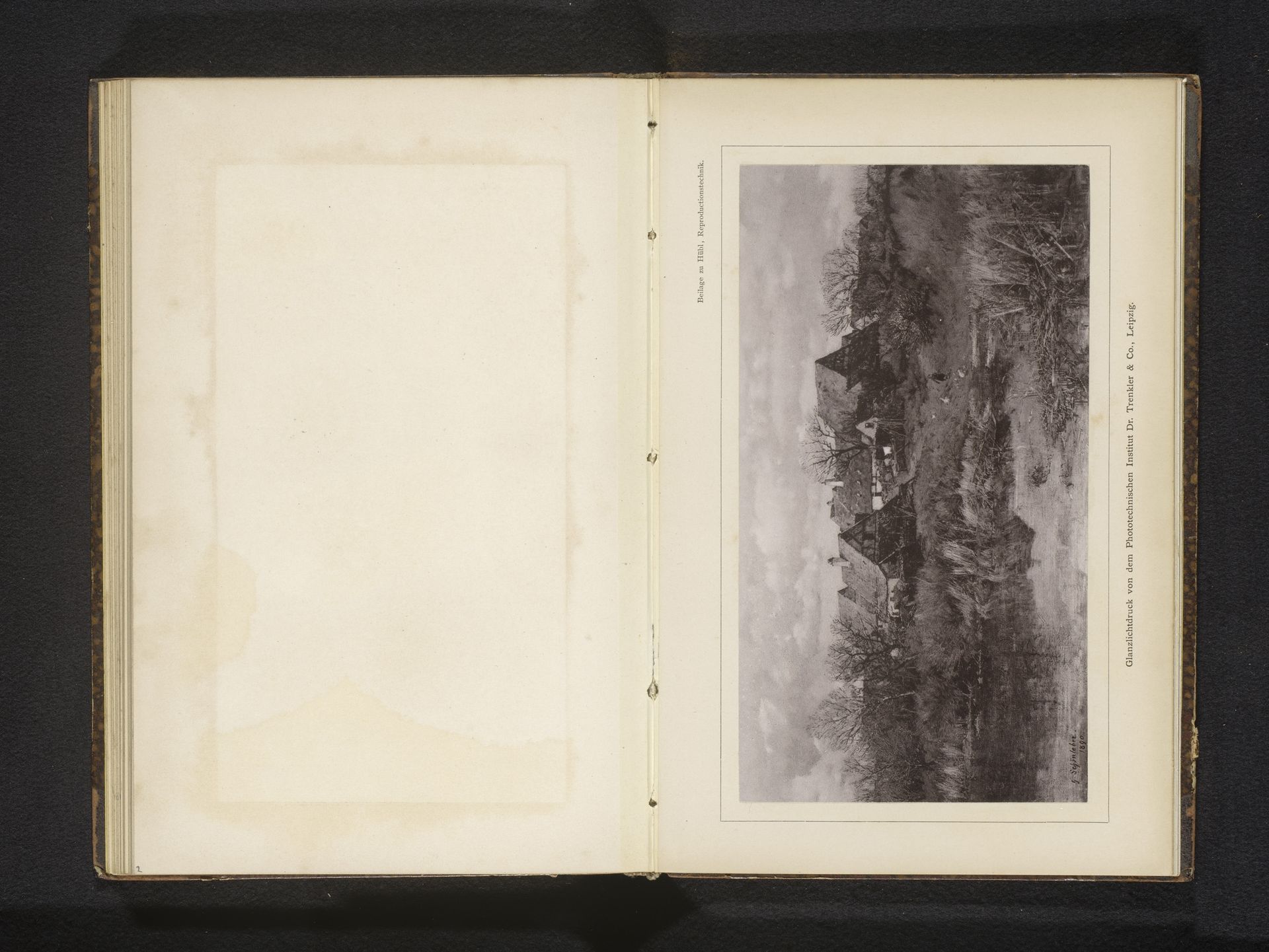 Fotoreproductie van een schilderij van Gustav Schönleber, voorstellend boerderijen aan het water by Anonymous
