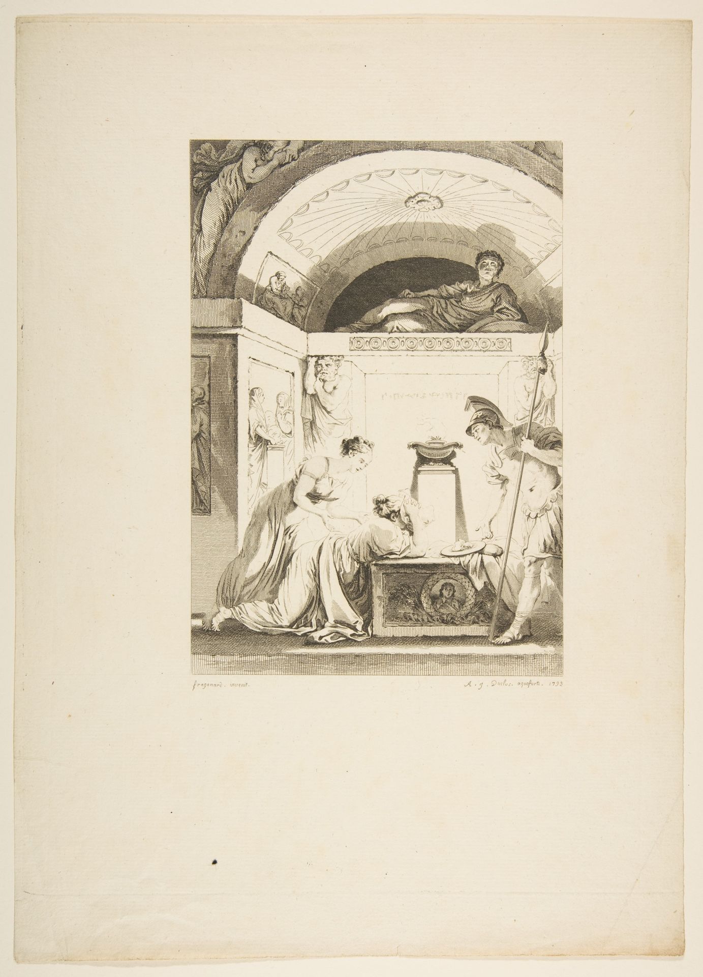 La Matrone d'Ephese, from "Contes et nouvelles en vers par Jean de La Fontaine.  A Paris, de l'imprimerie de  P. Didot, l'an III de la République, 1795" by Jean-Louis Delignon