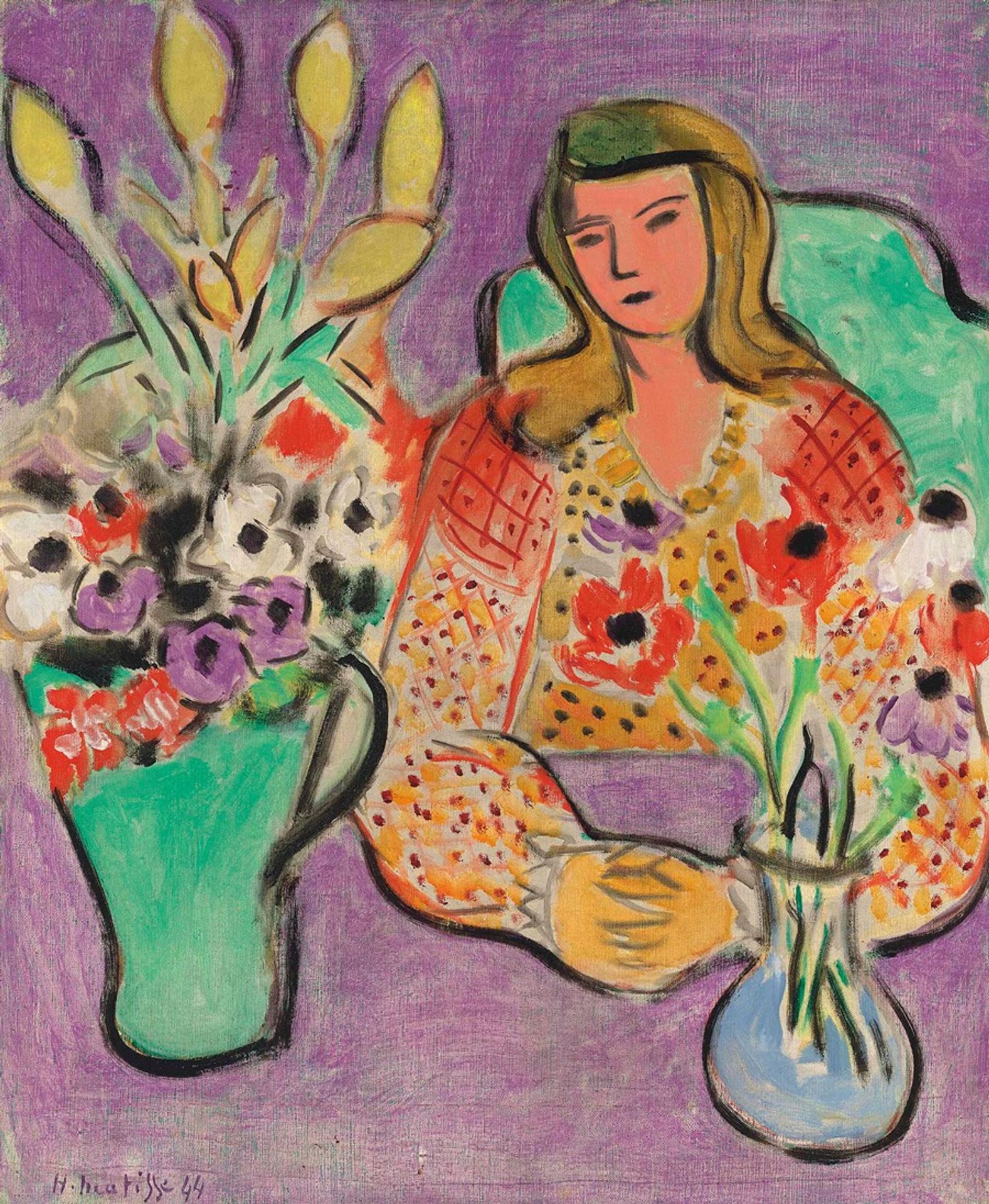 Jeune fille aux anémones sur fond violet by Henri Matisse