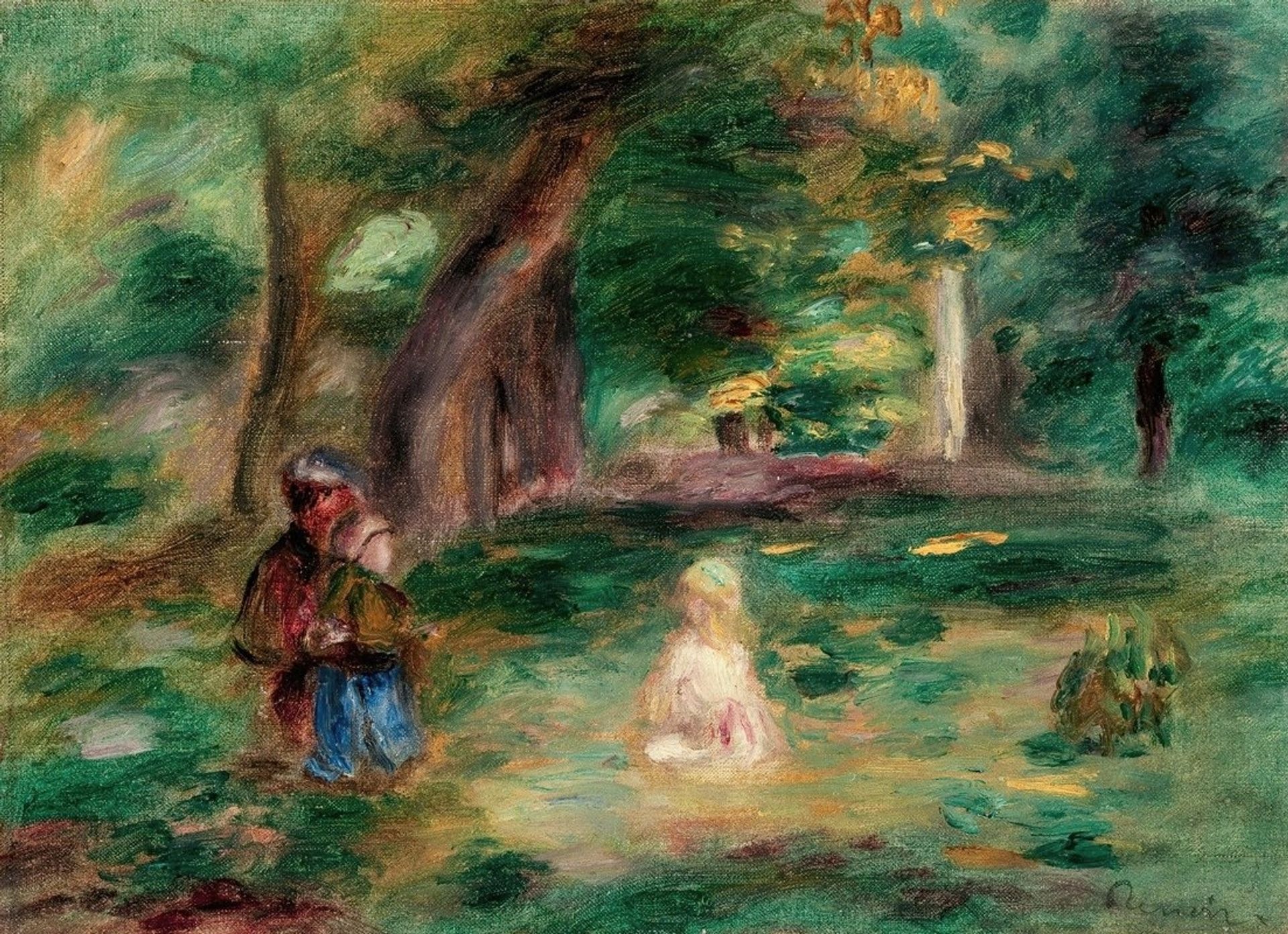 Trois personnages dans un paysage by Pierre-Auguste Renoir