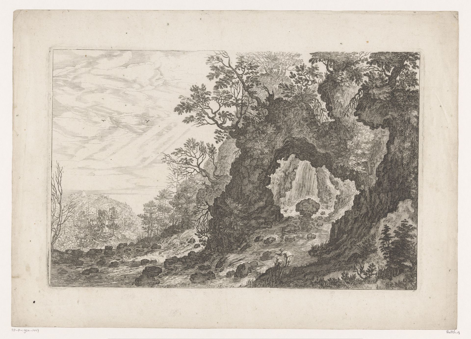 Berglandschap met rotspoort en stromende beek by Isaak Major