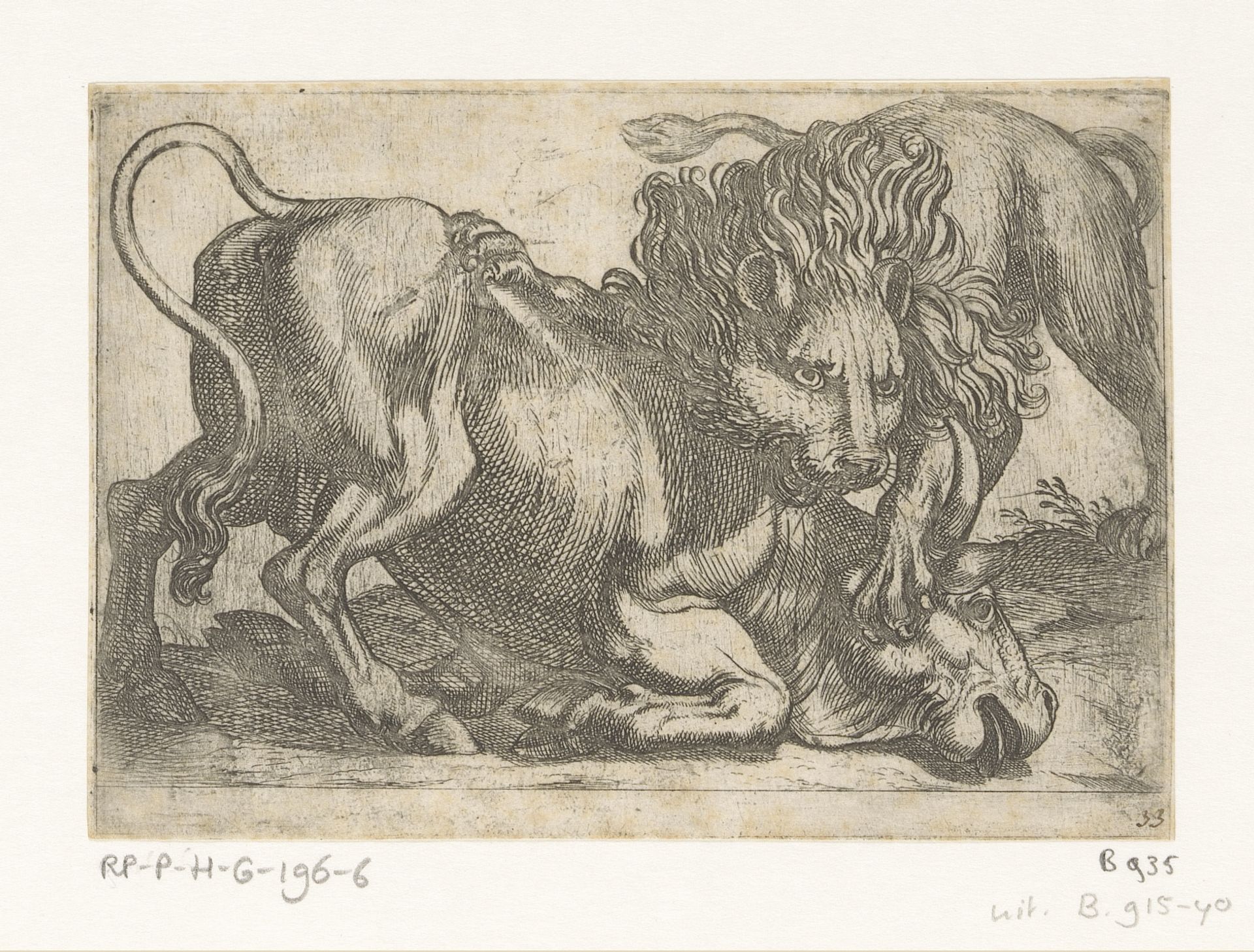 Een leeuw een stier aanvallend by Antonio Tempesta