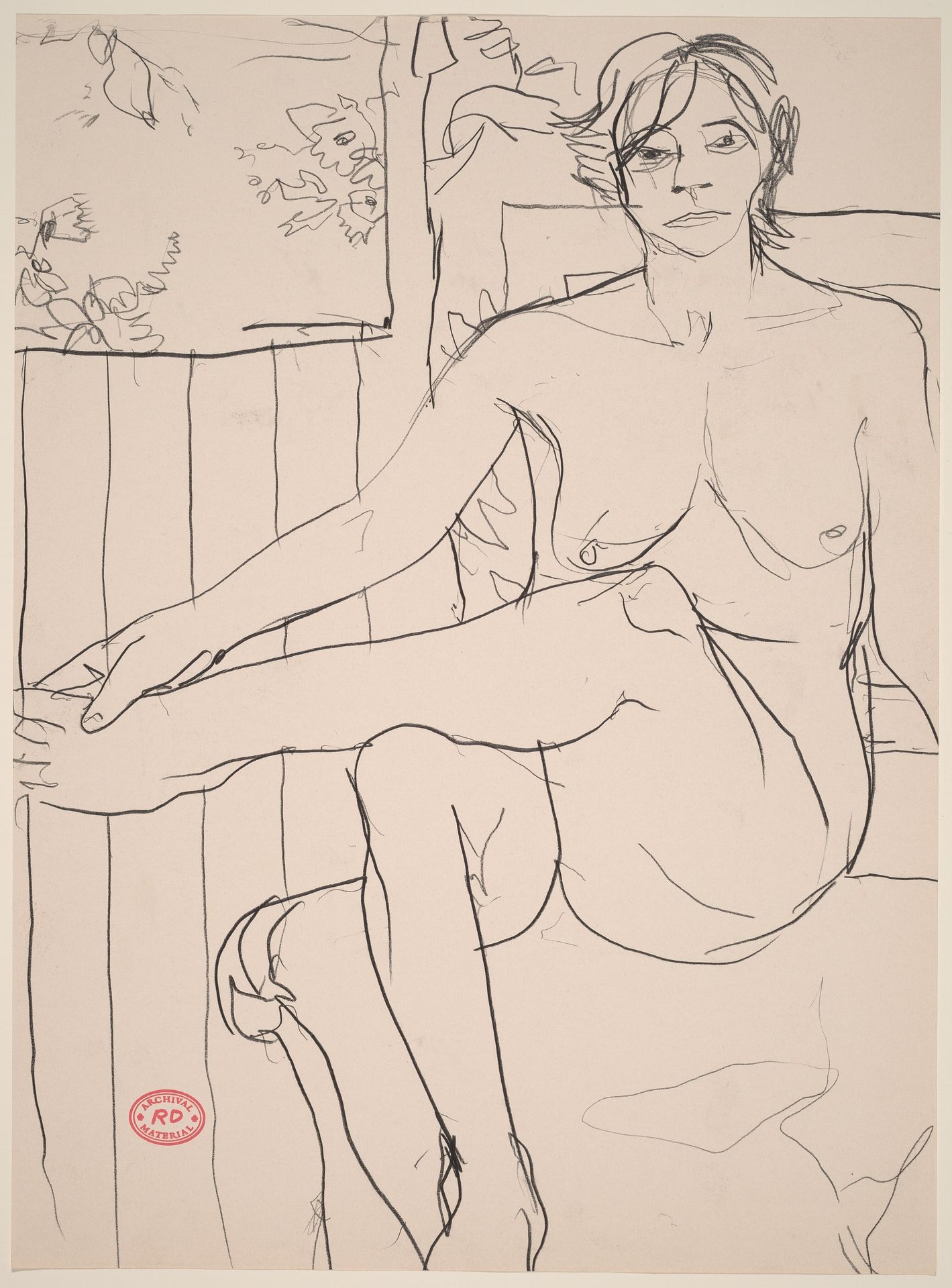 Untitled [seated nude crossing her leg and holding her left foot] by Richard Diebenkorn