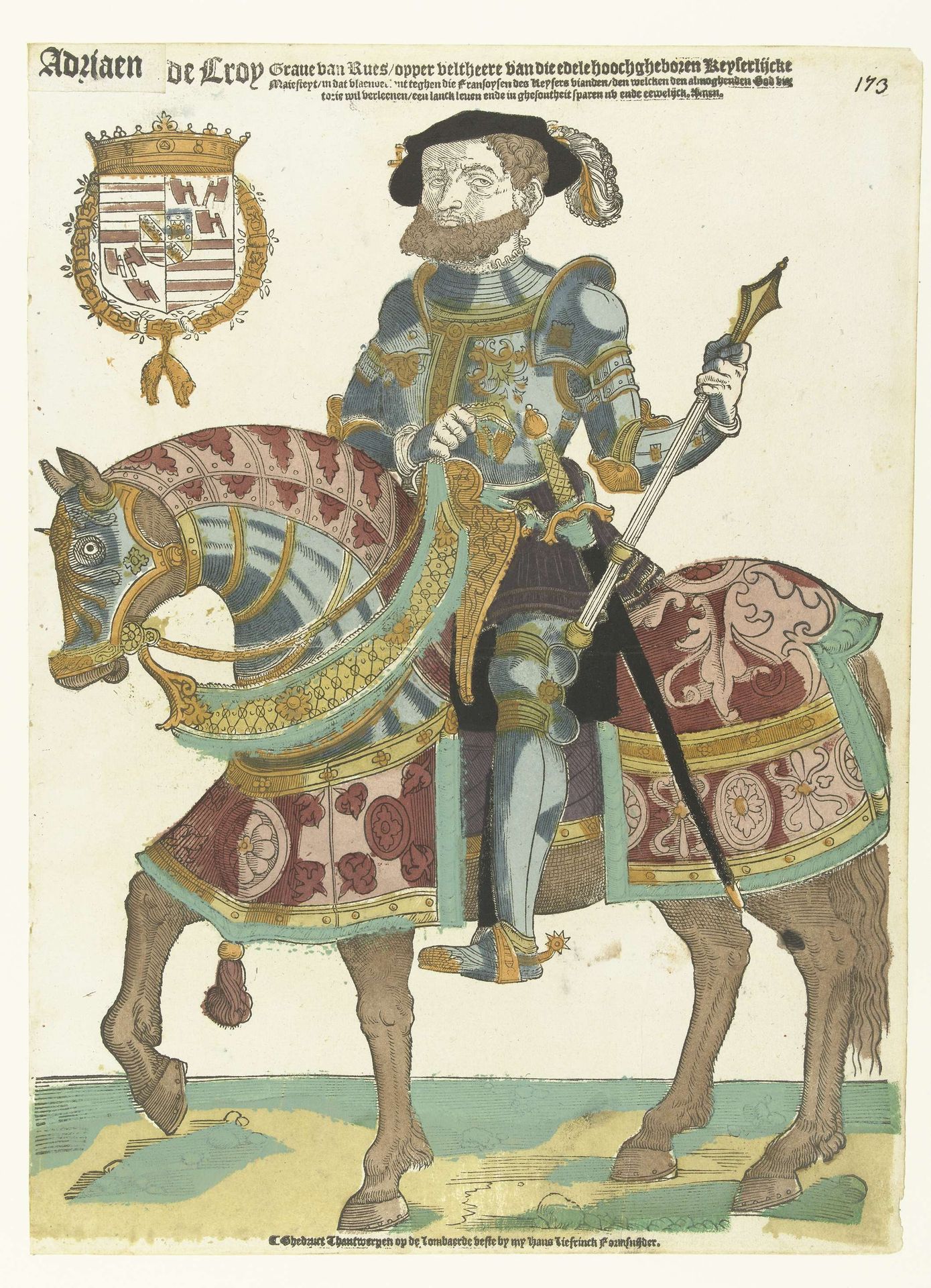 Portret van Adriaen de Croy te paard by Cornelis Anthonisz.