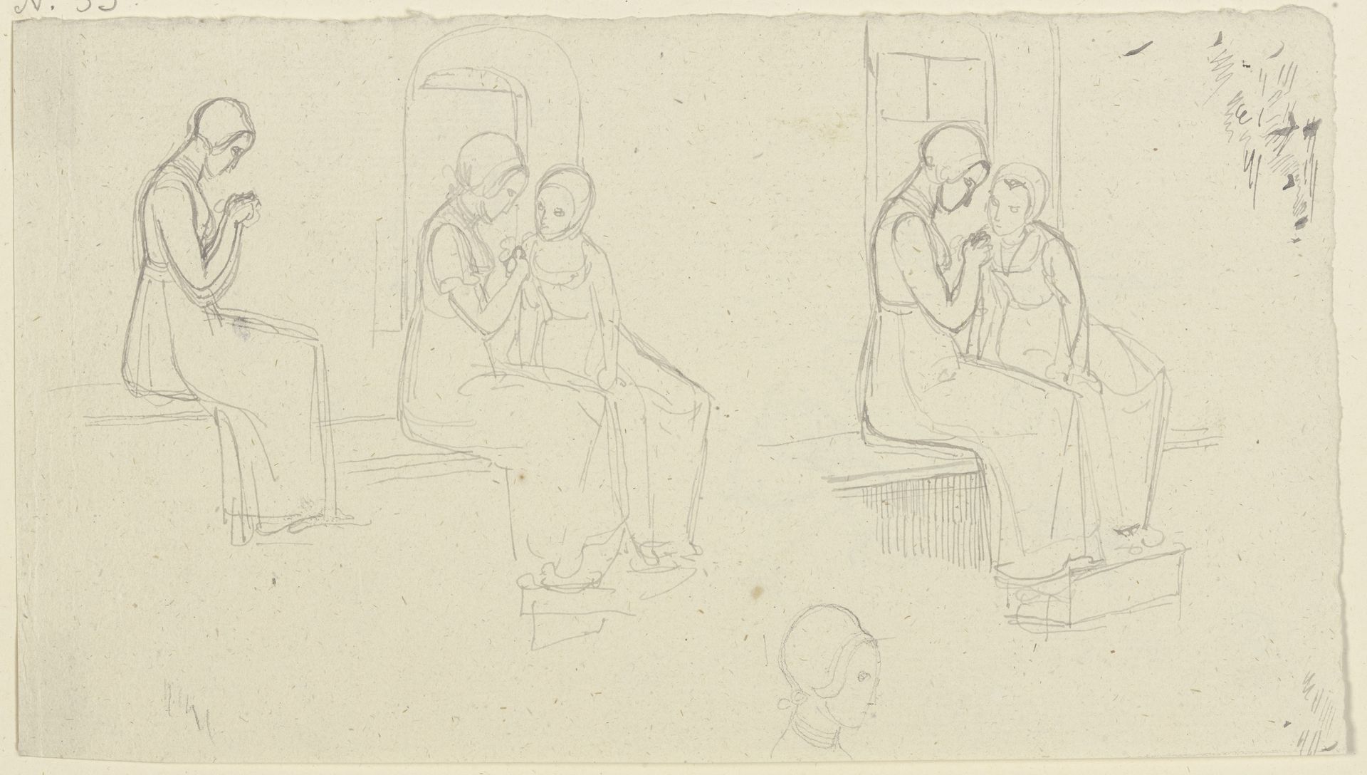 Studienblatt_ Frauen bei der Handarbeit by Gustav Heinrich Naeke