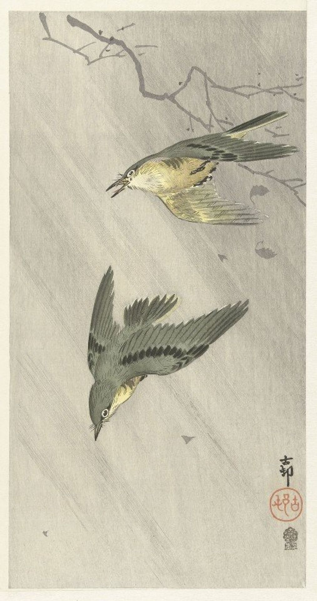 Songbirds in rain by Ohara Koson