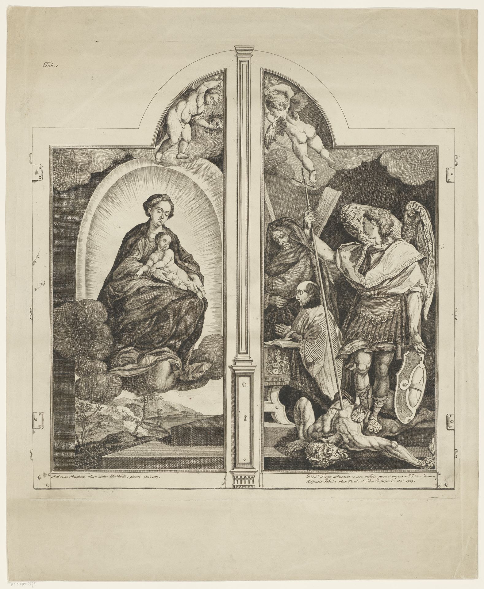Maria met kind met de opdrachtgever, de apostel Andreas en de aartsengel Michael by Paulus Constantijn la Fargue