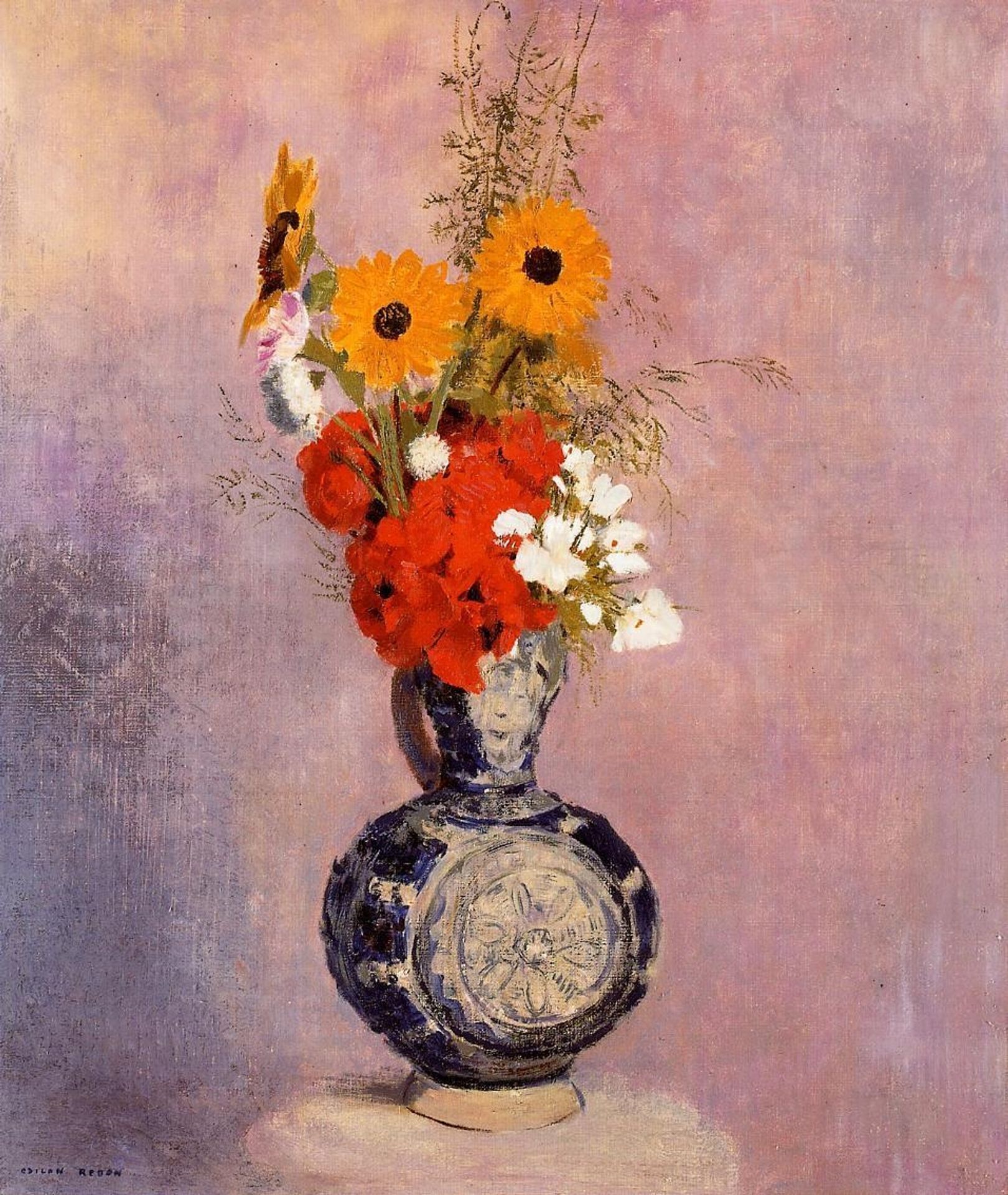Bouquet of Flowers in a Blue Vase by Odilon Redon